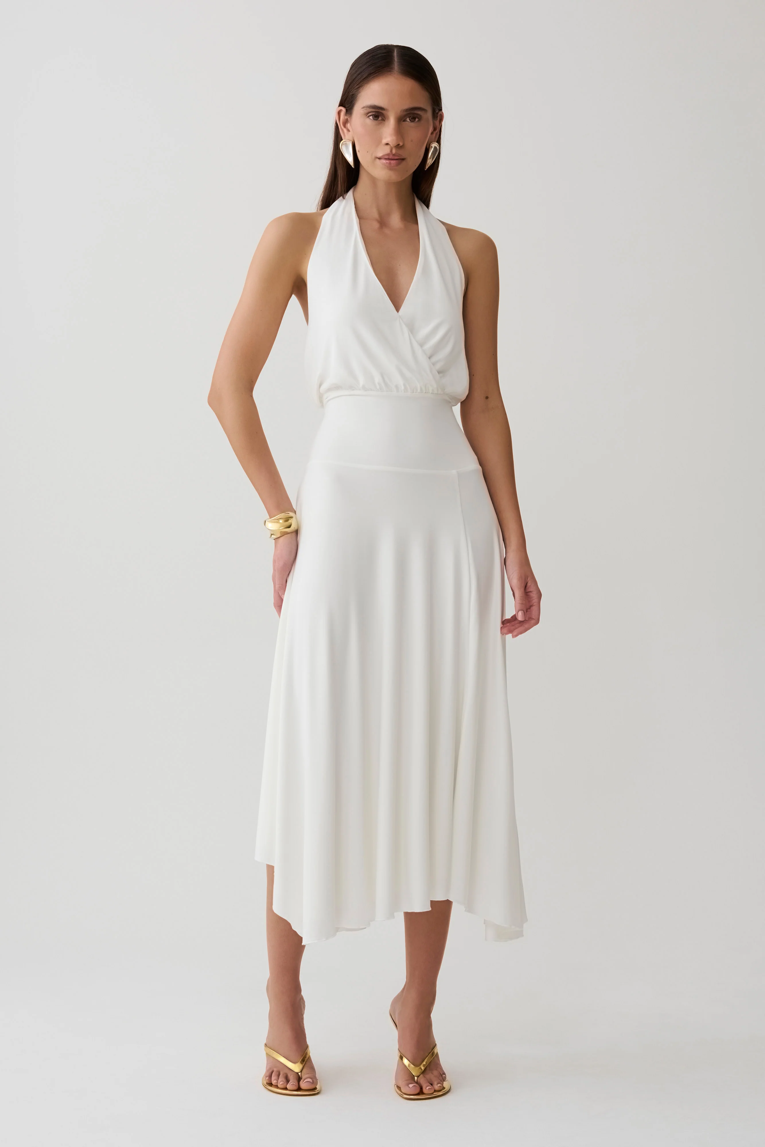 Krish Hankie Halter Midi Dress - White