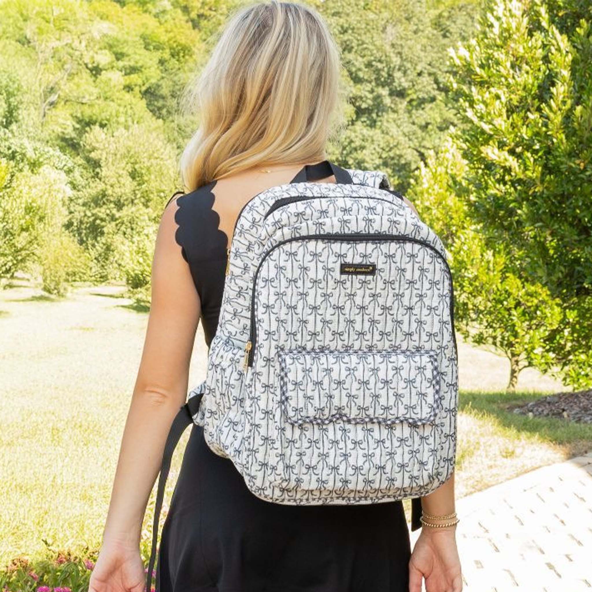 Quilted Bow Backpack in Black and Cream - luluinthesky