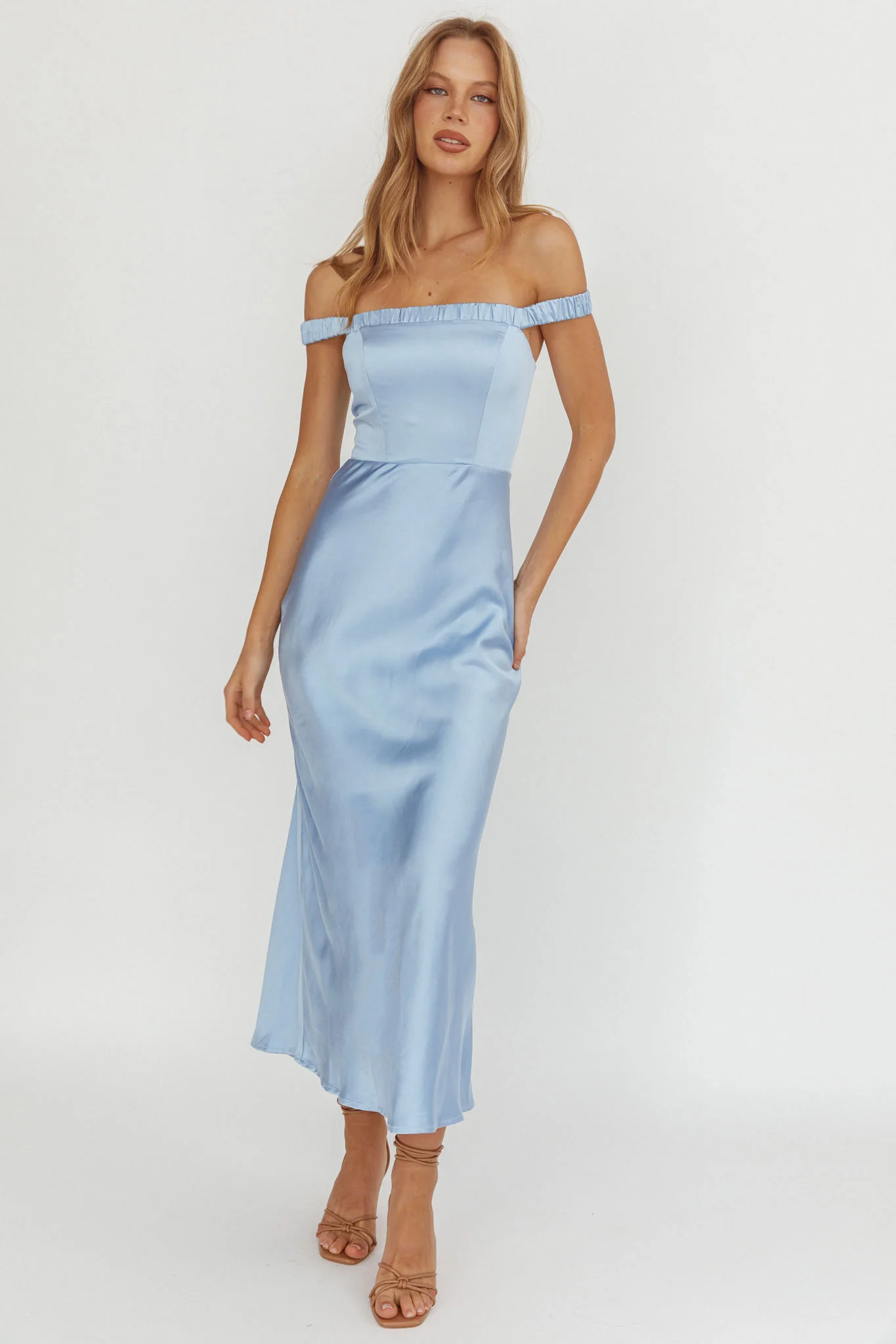 Cari Off-Shoulder Strap Maxi Dress Ice Blue