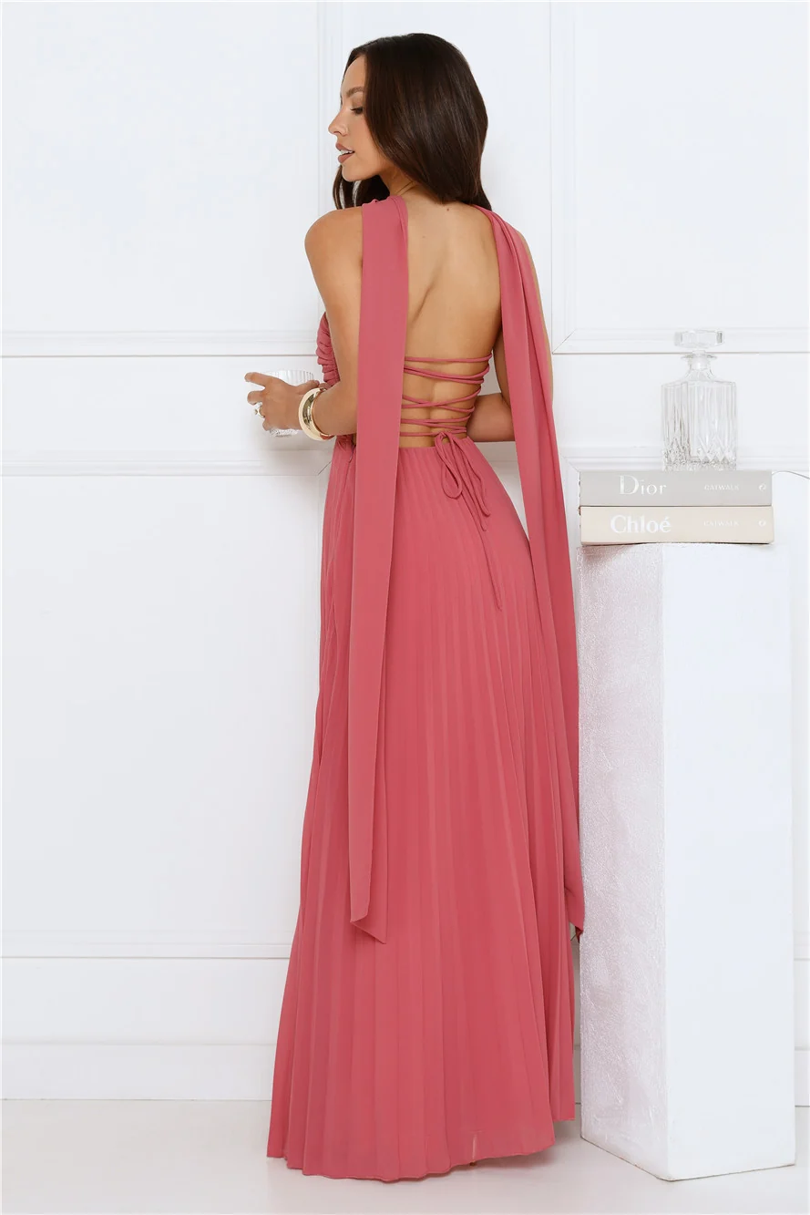 Sugar Babe Strapless Pleated Maxi Dress Rose