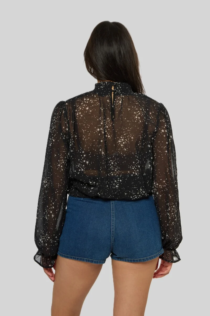 Celestial Print Sheer Chiffon Top