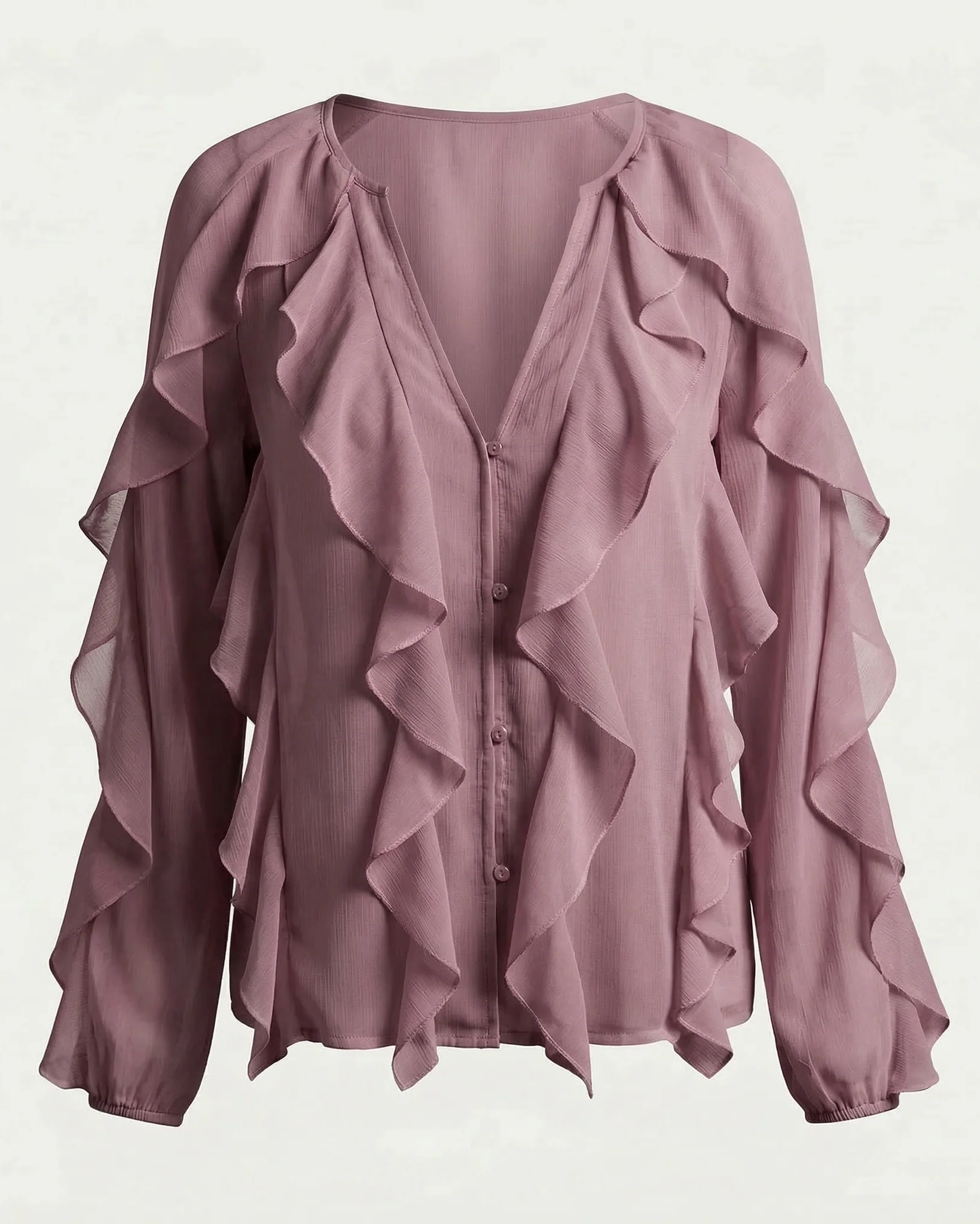 Chiffon Button Front Ruffle Detail Blouse