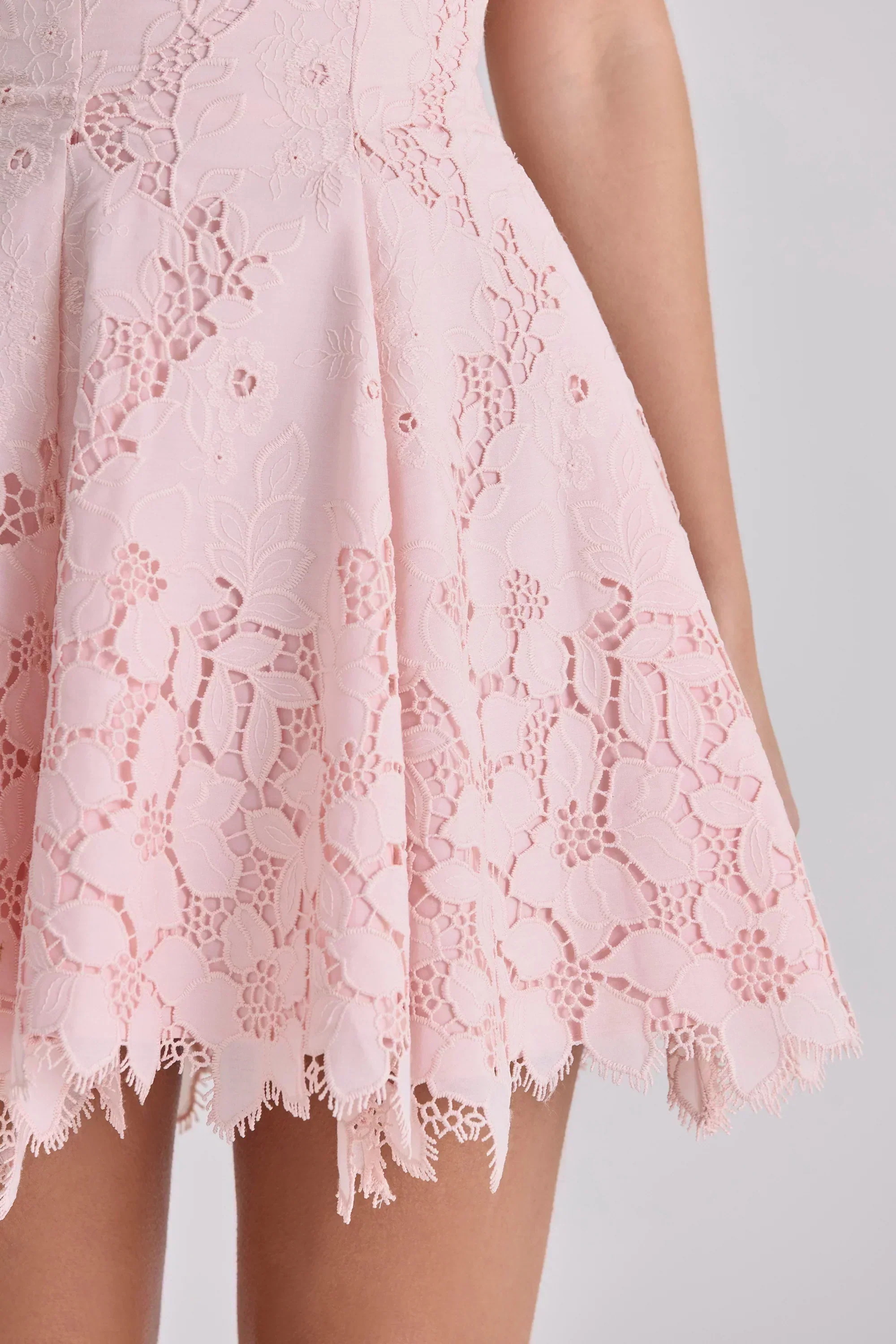 Pink Strapless Cut Out Broderie Anglaise Mini Dress - luluinthesky