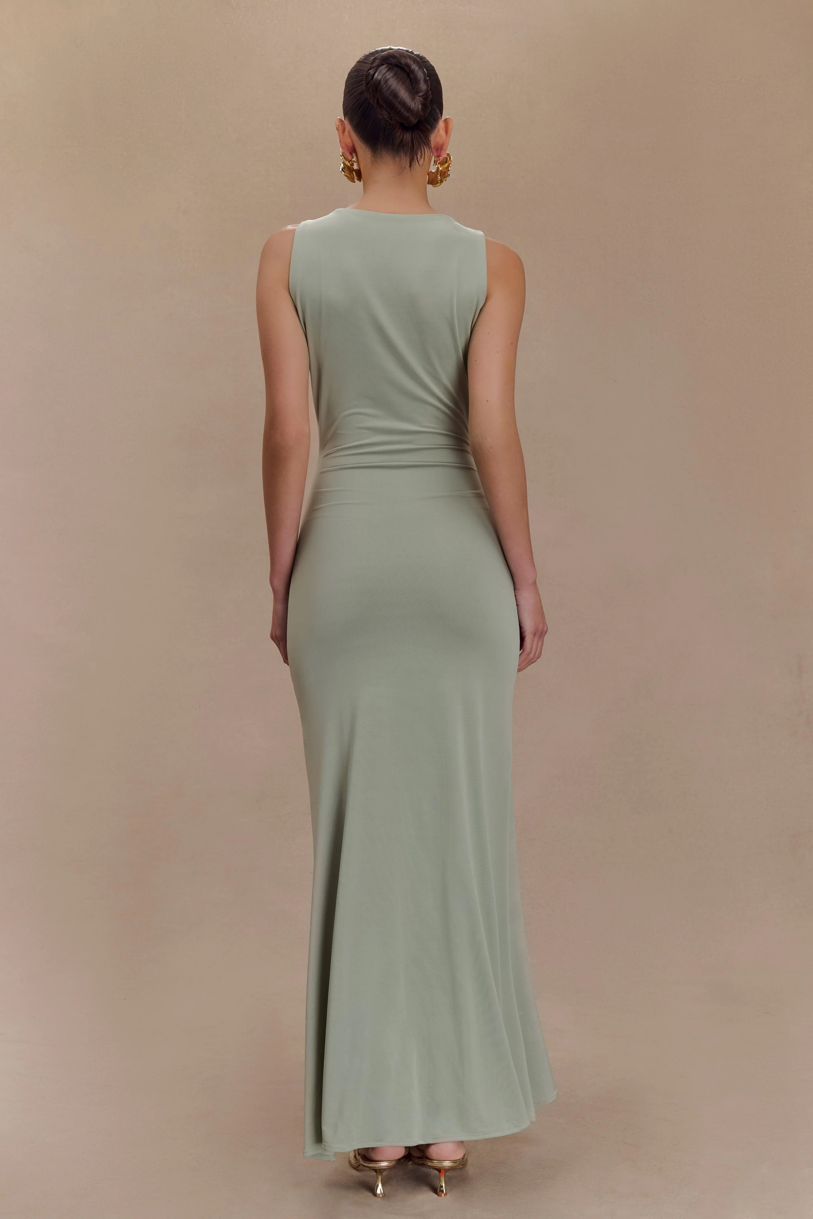 Beck Plunge Maxi Dress With Floral Hardware - Basil