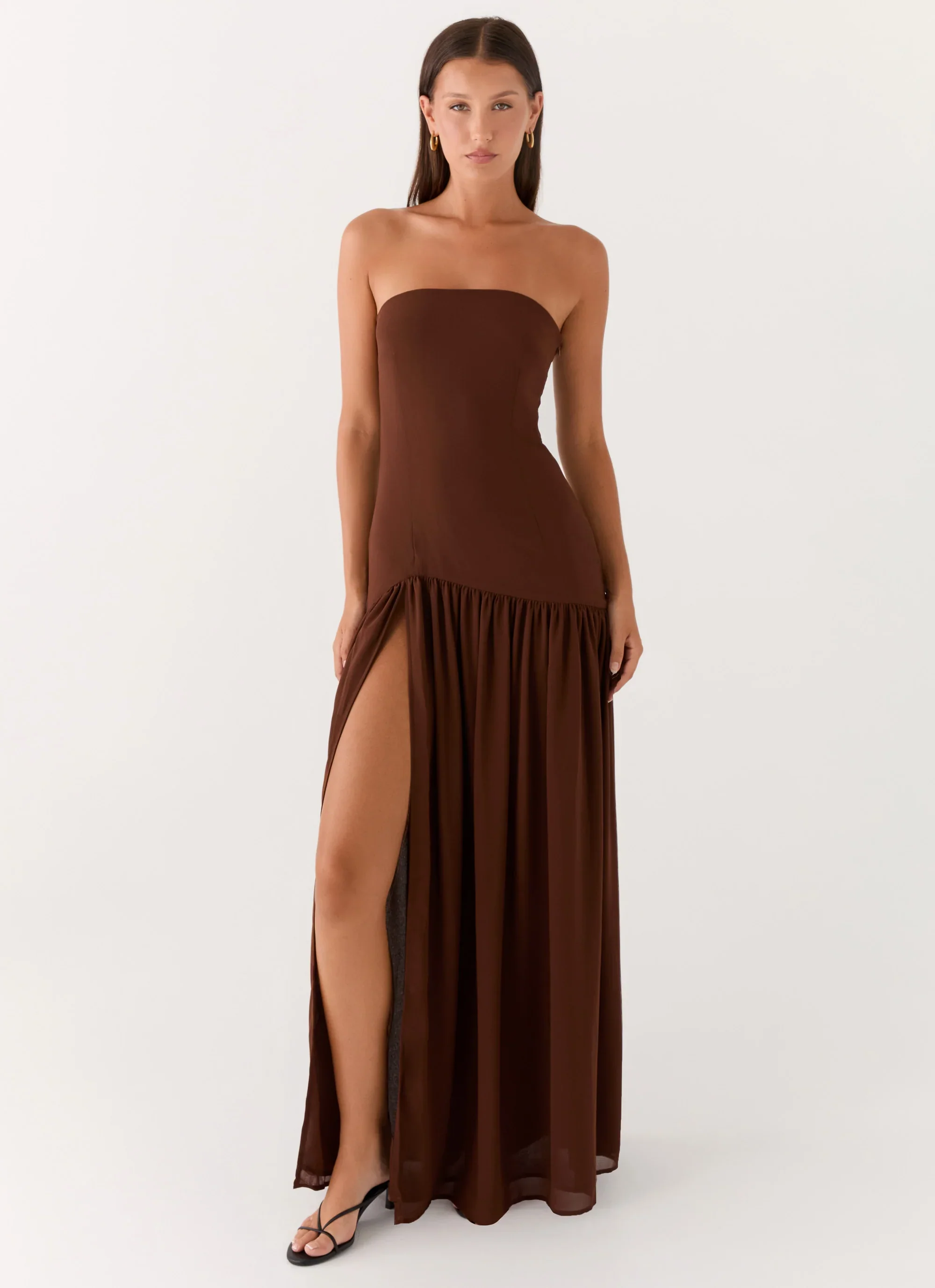 Eden Strapless Maxi Dress - Brown