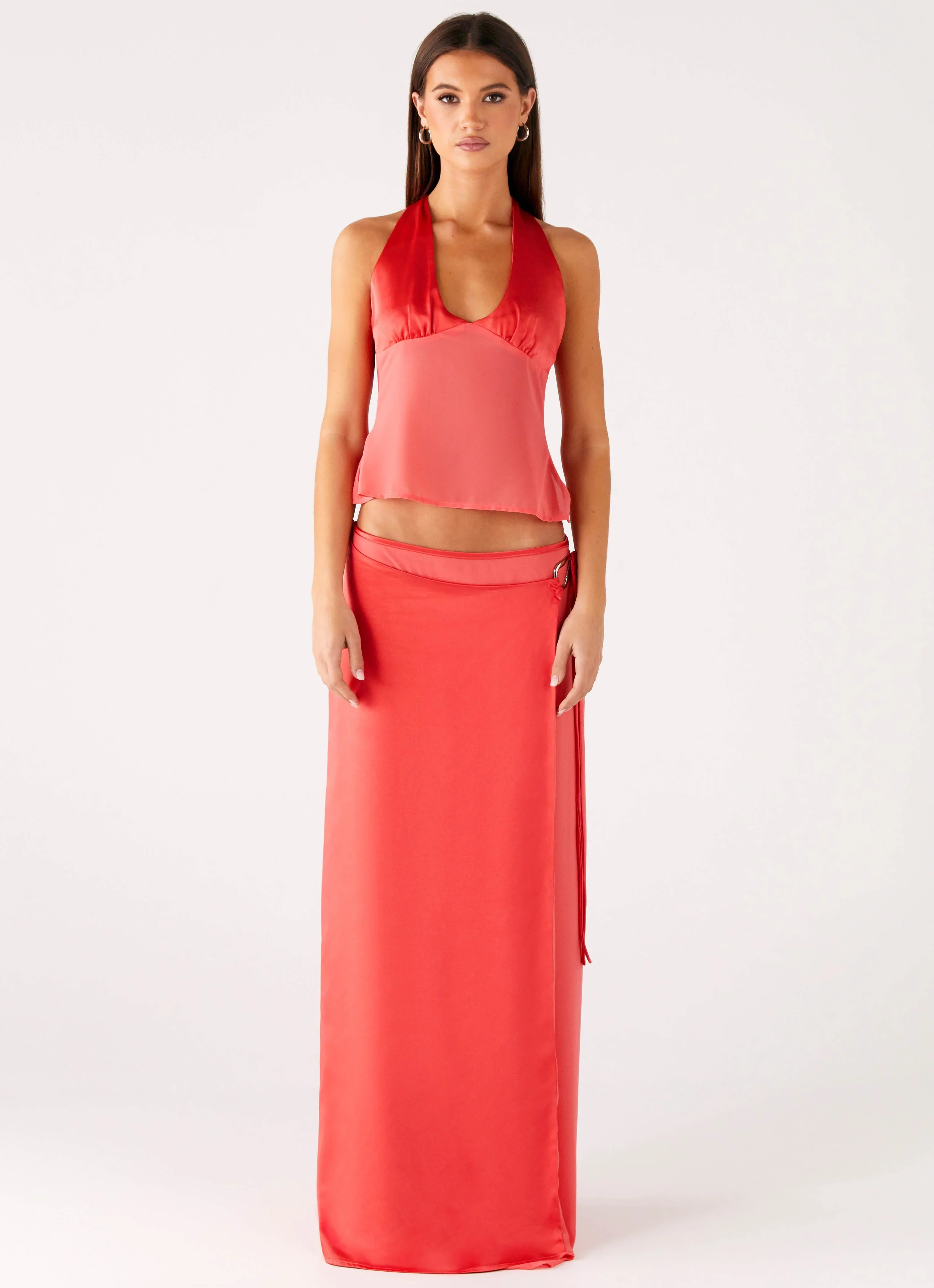 Pollie Wrap Maxi Skirt - Coral