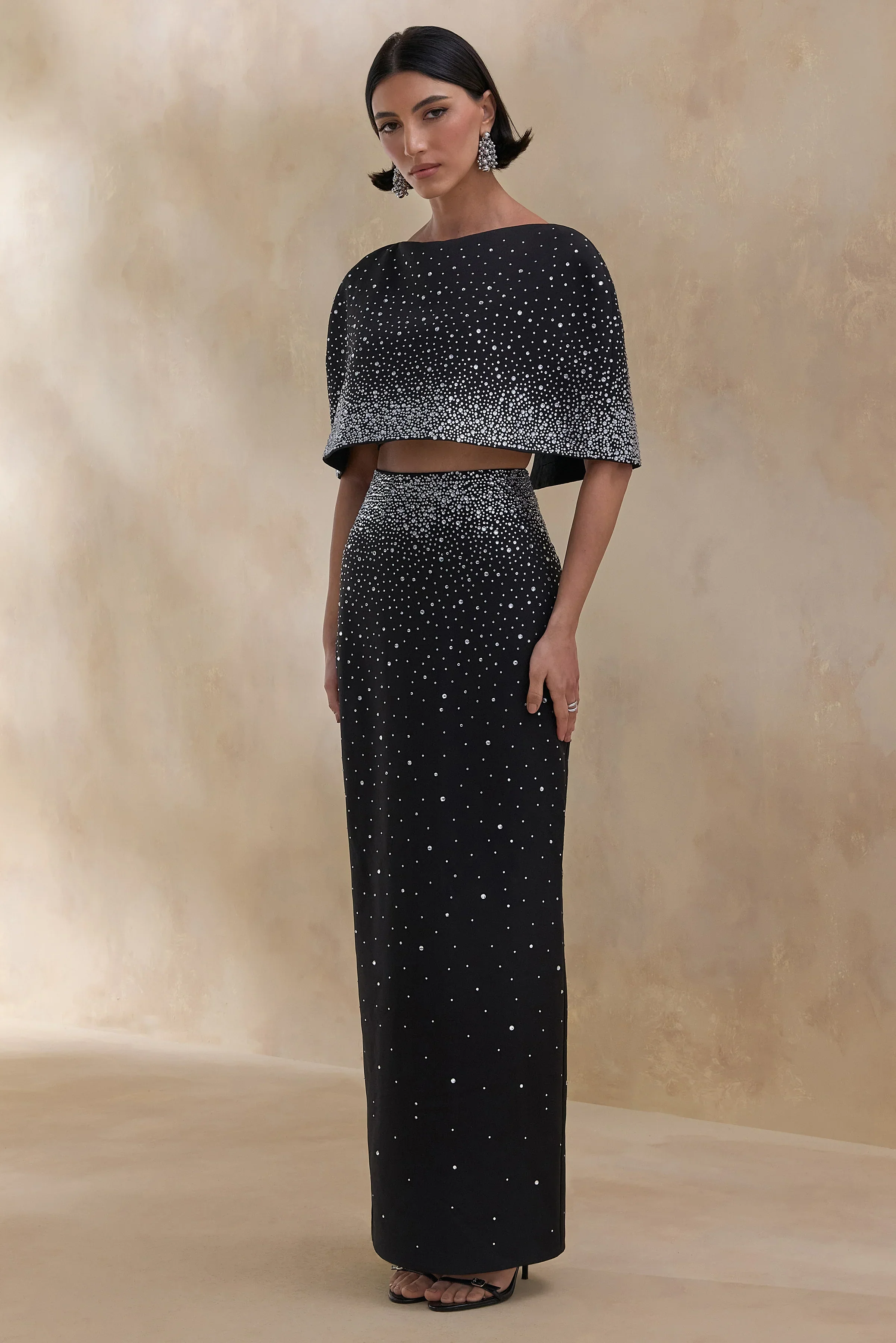 Fabiana | Black Hand-Embellished Maxi Skirt
