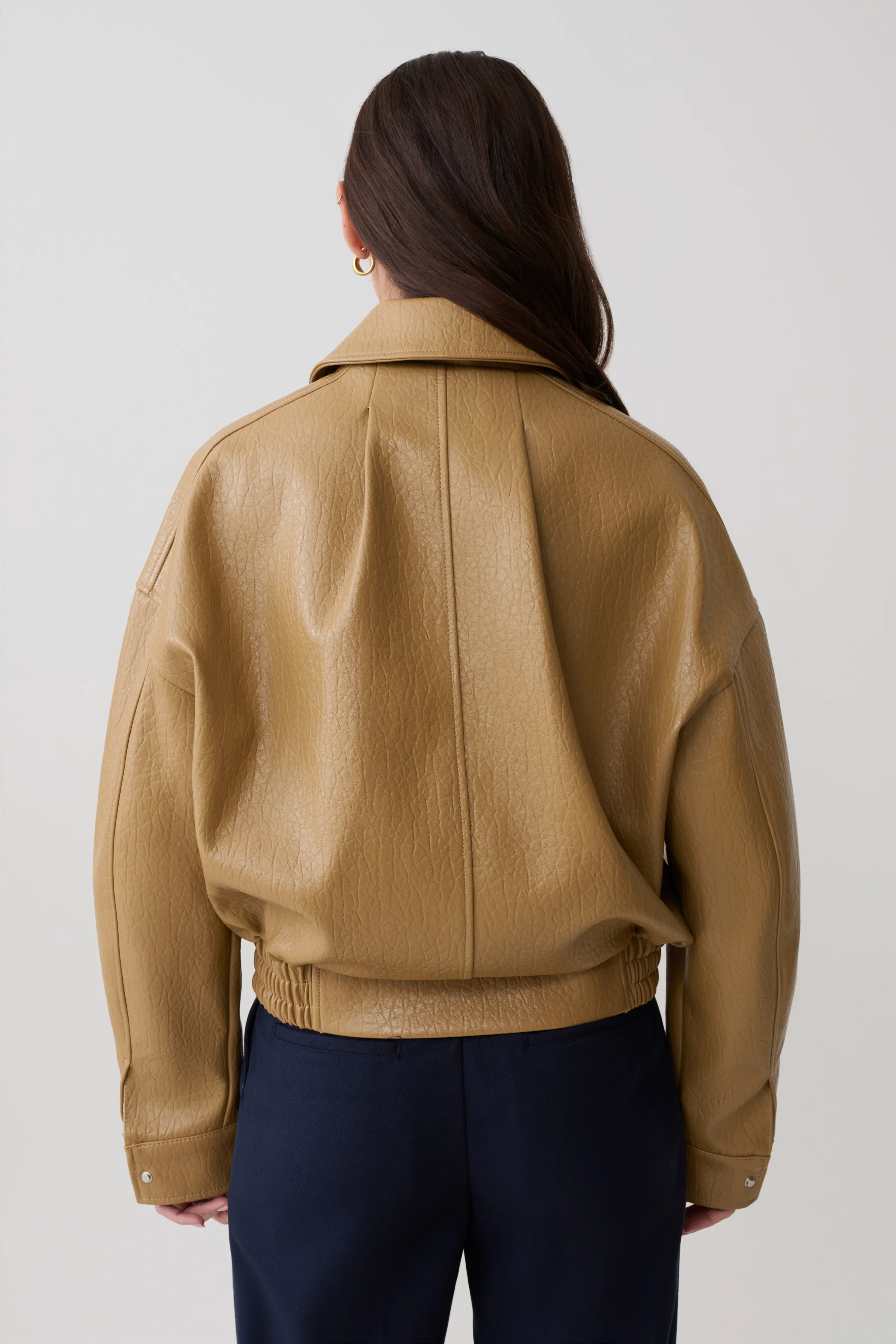 Paige Faux Leather Cropped Jacket - Beige