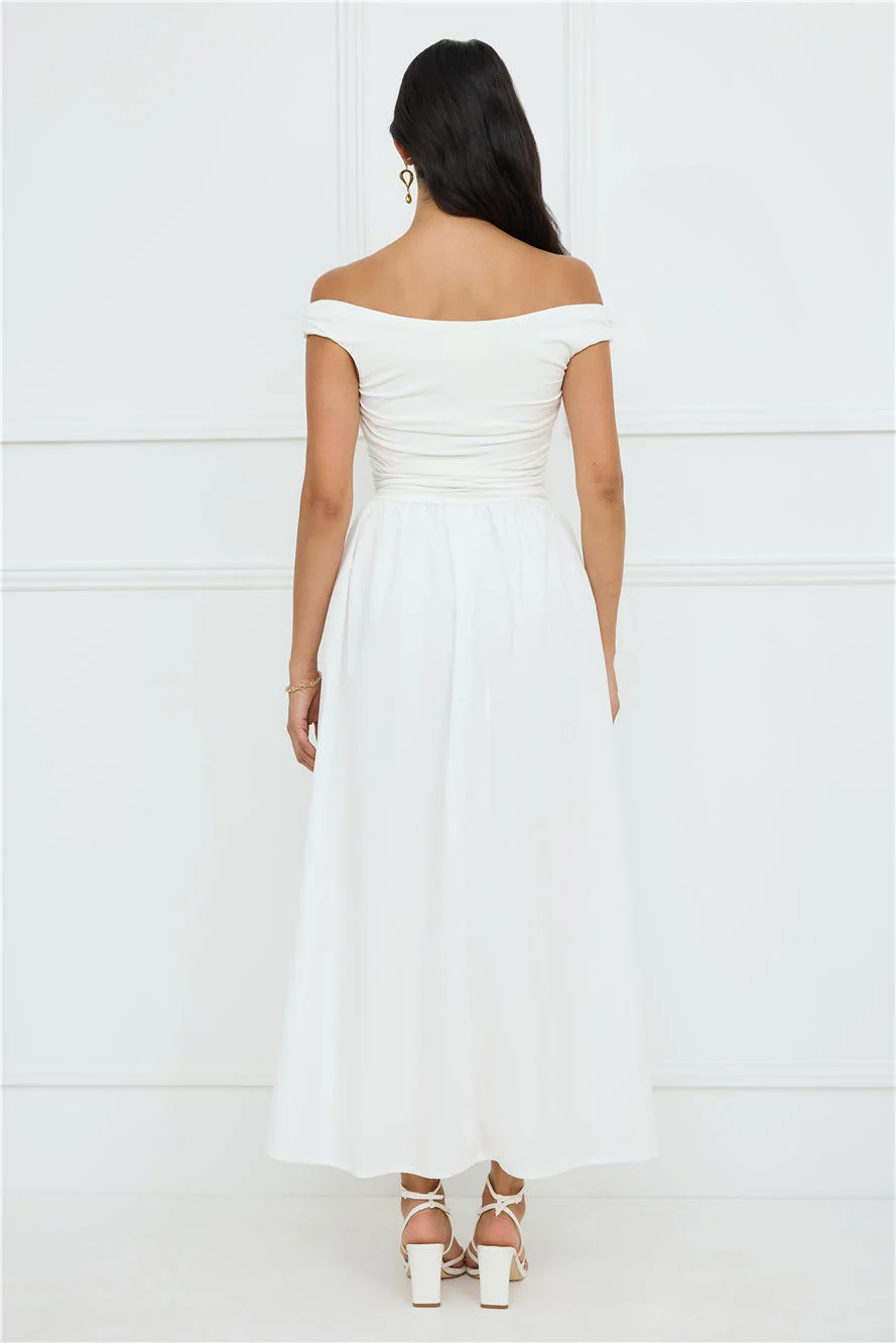 Camellia Charm Off Shoulder Maxi Dress White