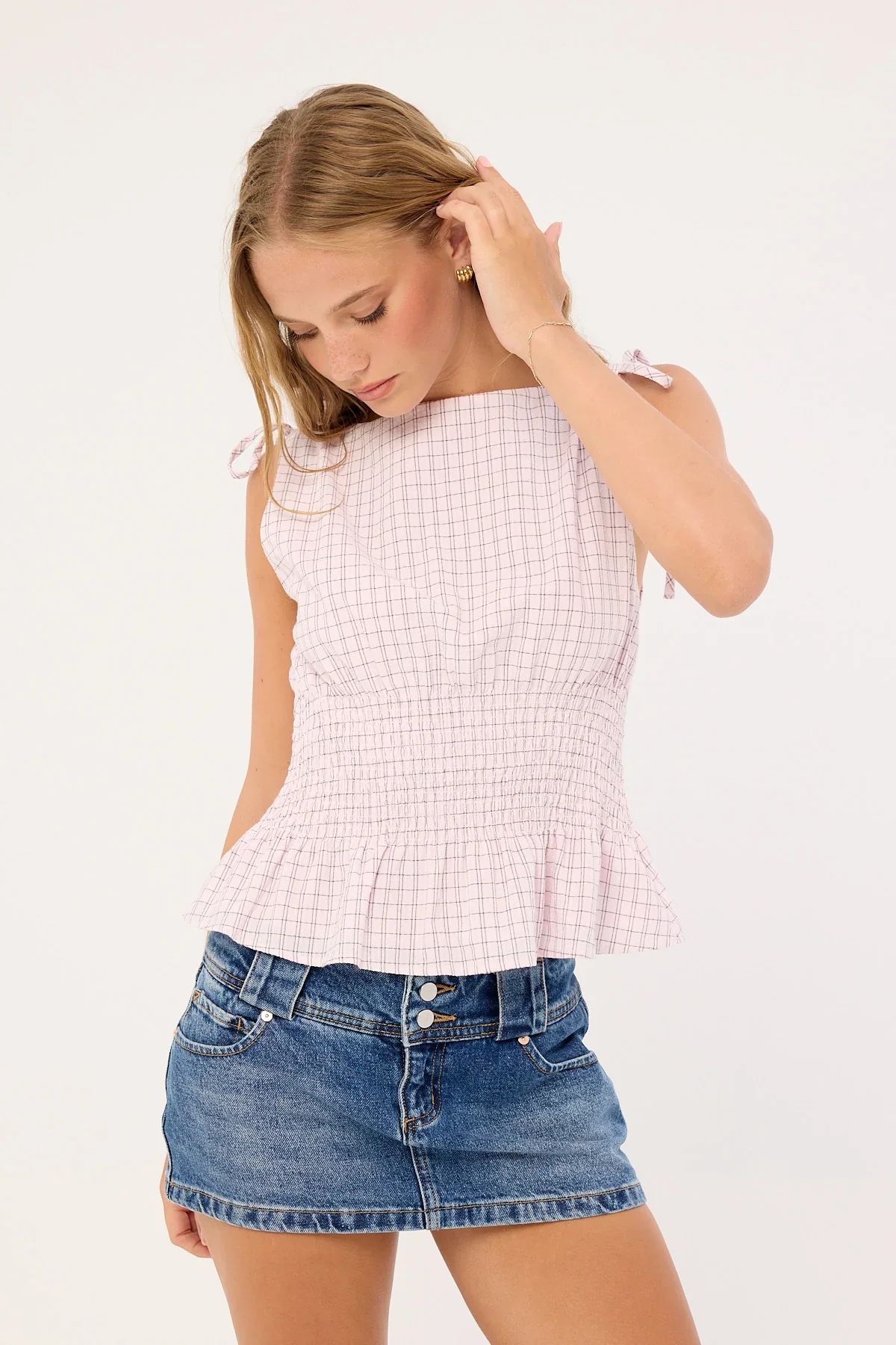 Luck & Trouble Andie Ruched Tie Top Pink