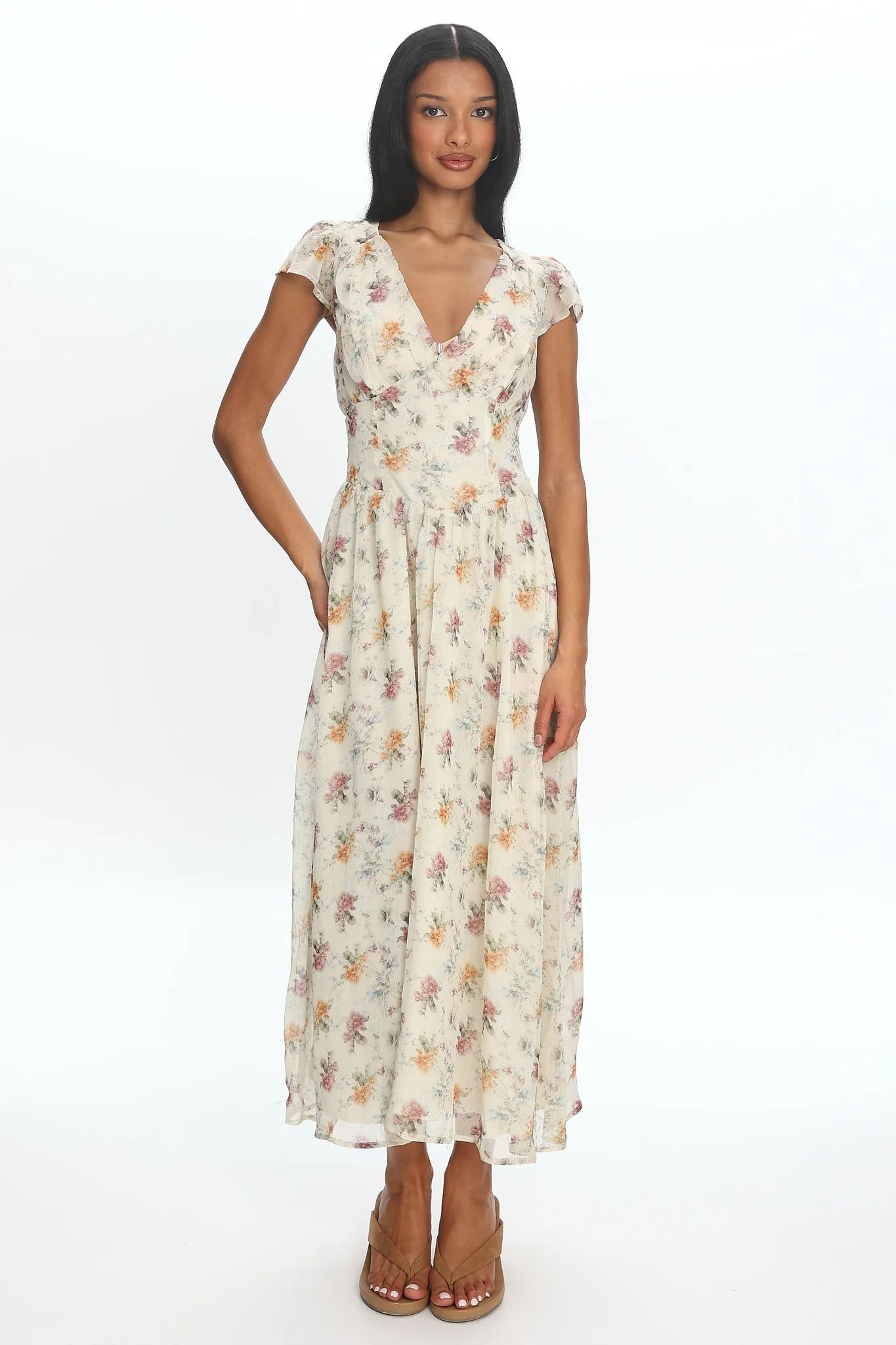 Angel Wings V-Back Pleat Maxi Dress Mint Floral - luluinthesky