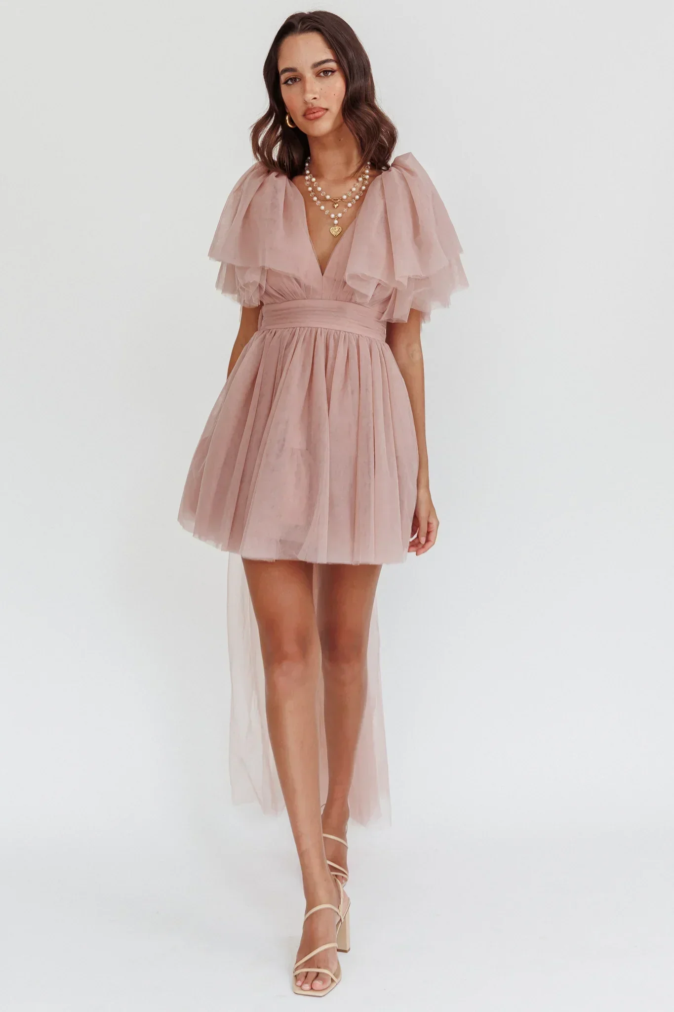 Star Power Tulle Train Mini Dress Blush