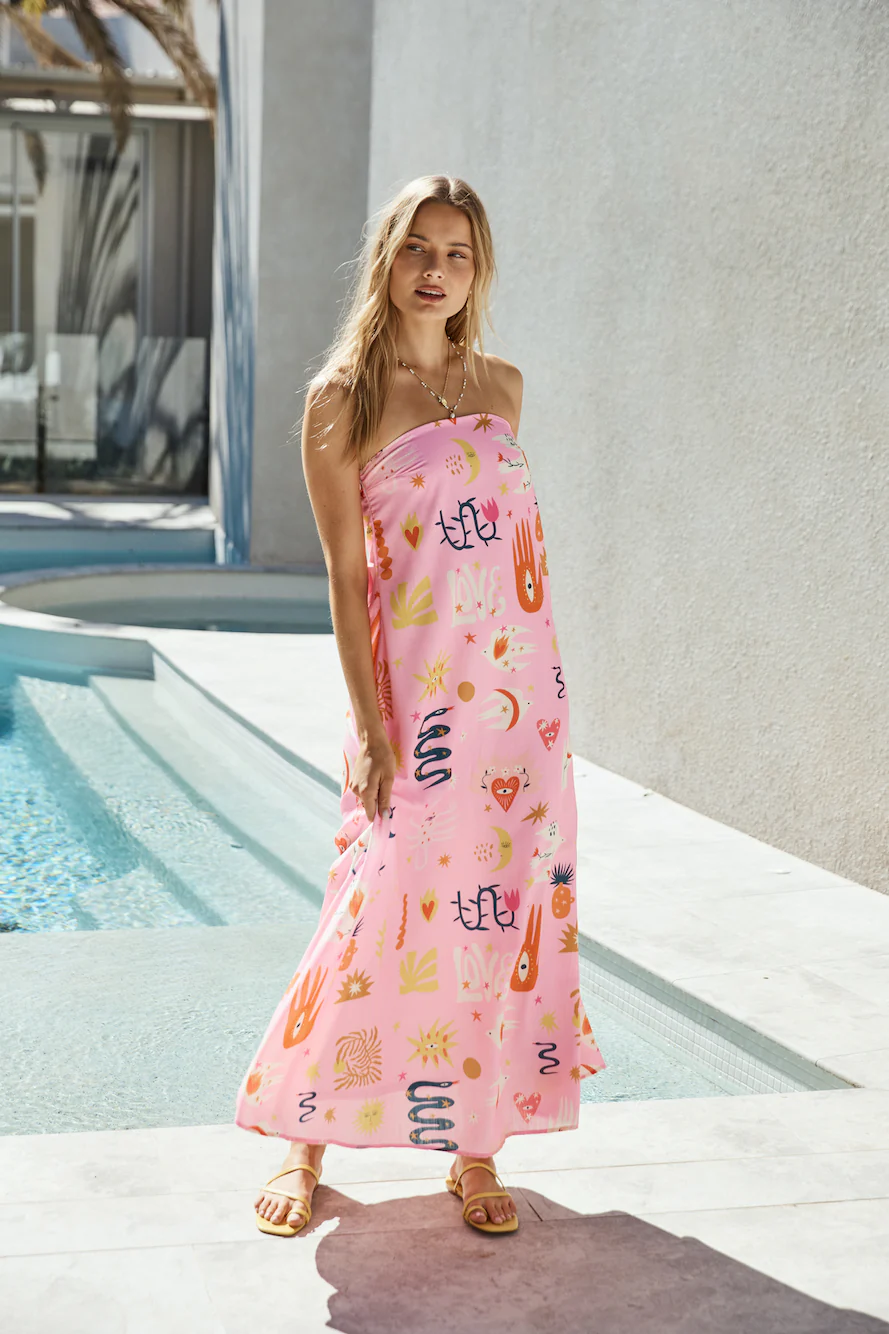 Magic Tricks Strapless Maxi Dress Pink