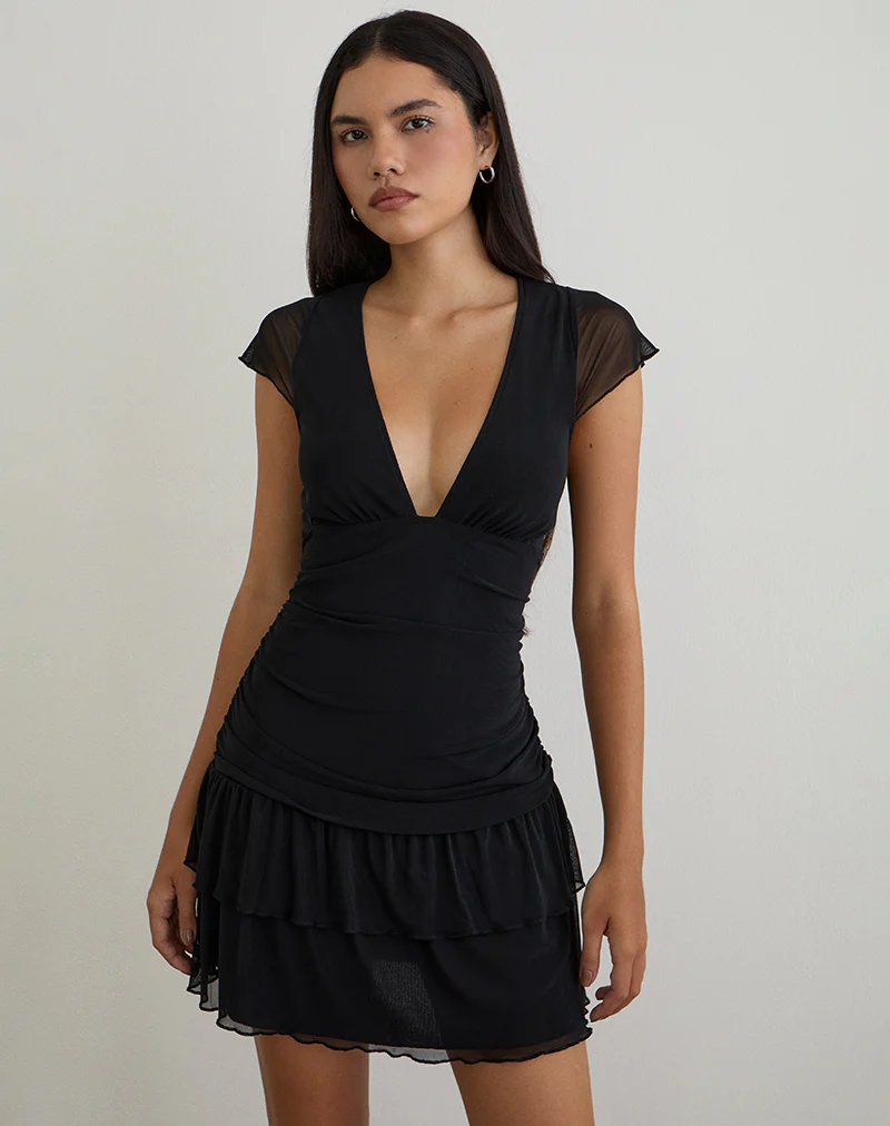 Mowgli Cap Sleeve Mini Dress in Black