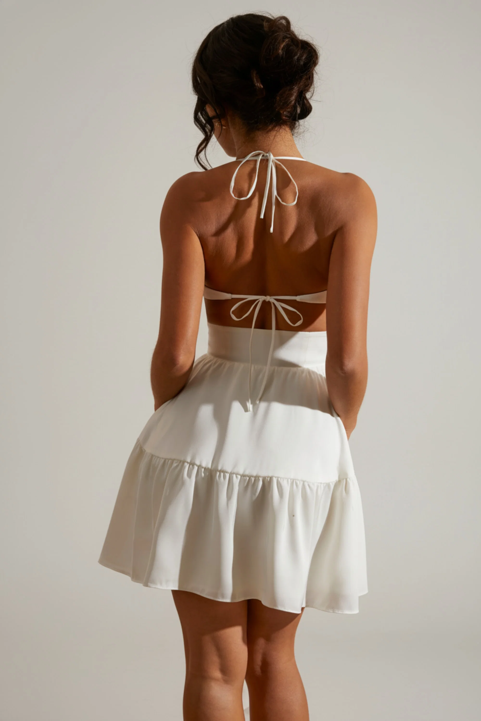 Halter Neck Cut Out Mini Dress in White
