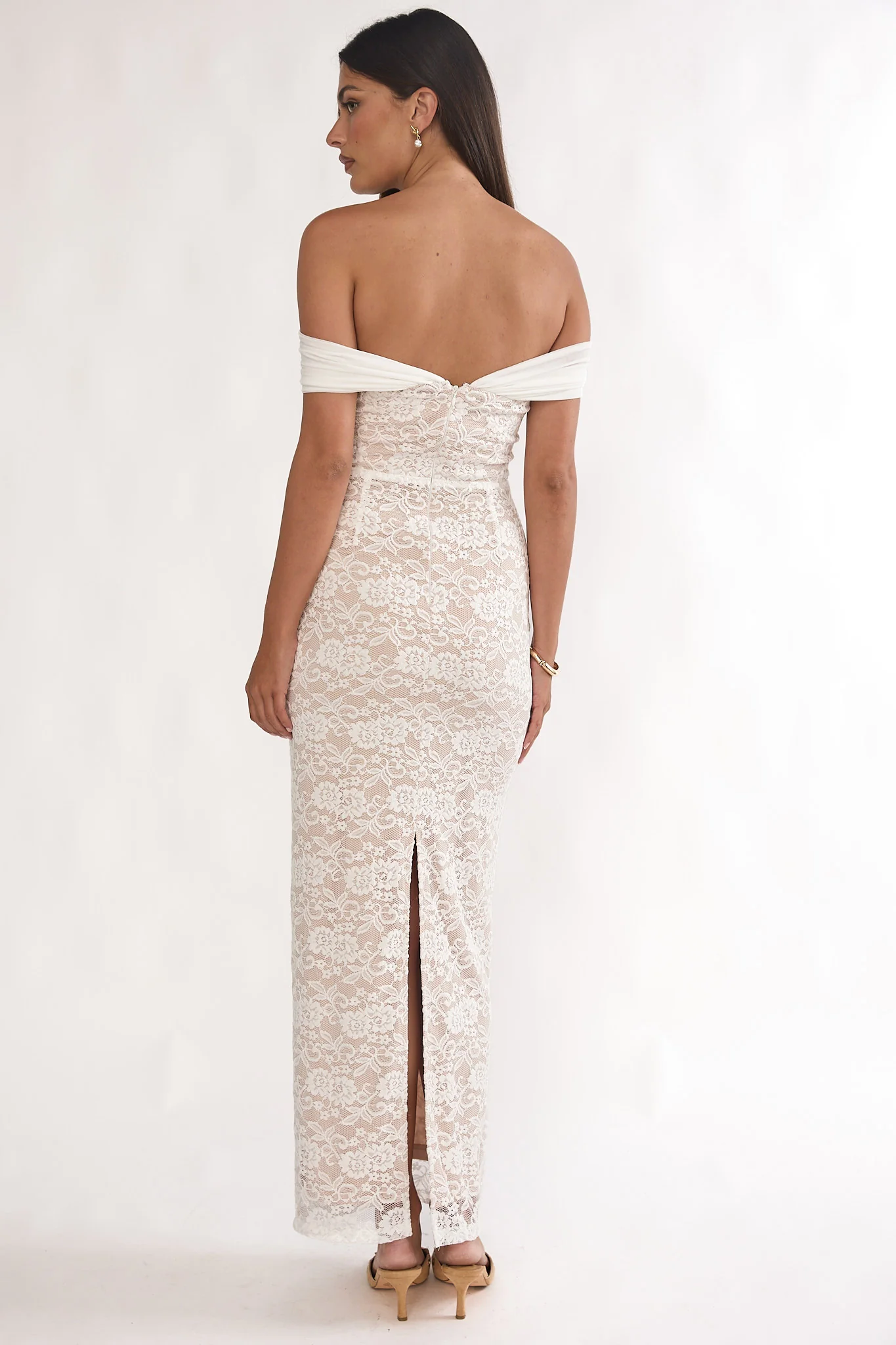 Jewelene Off-Shoulder Maxi Dress Lace White