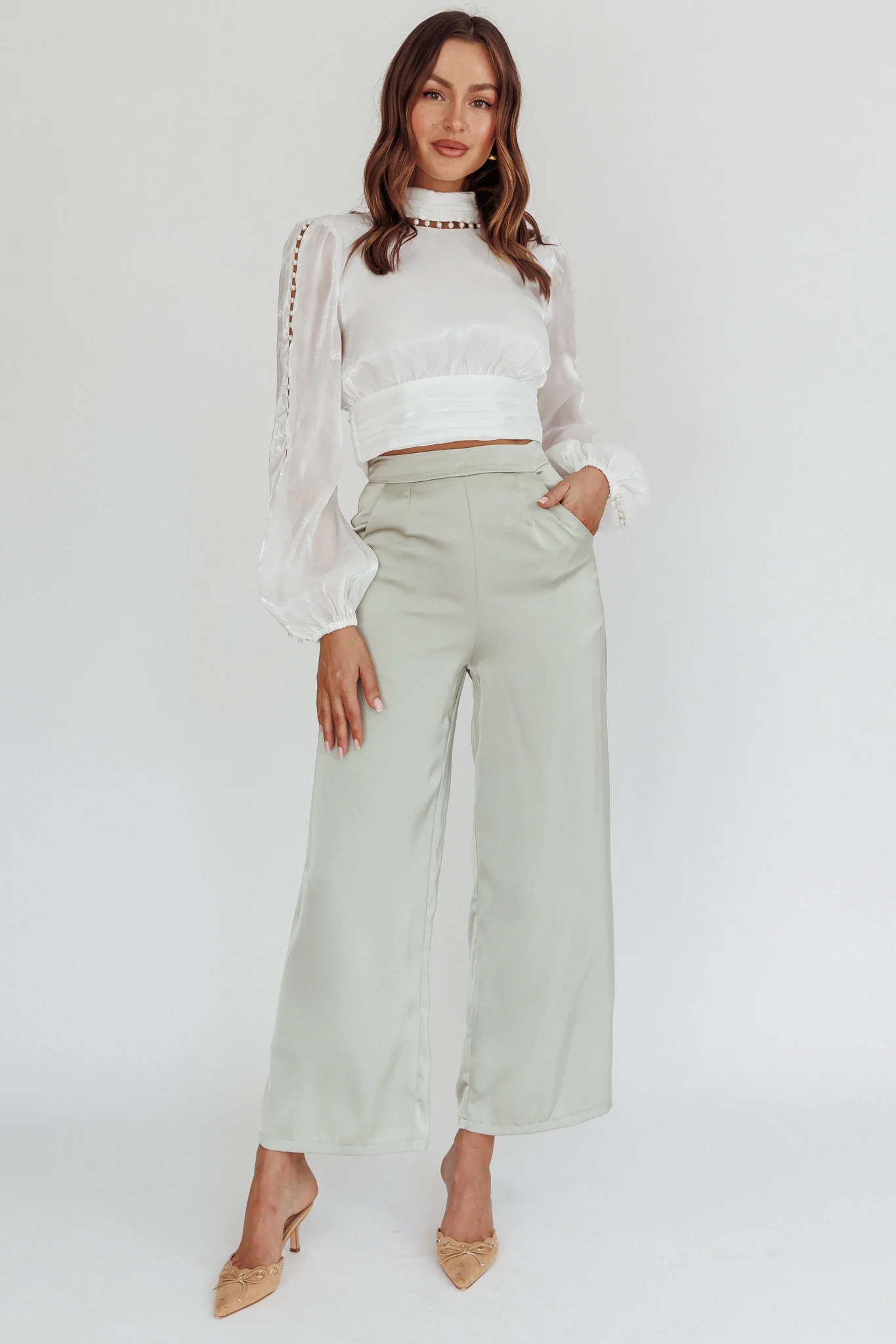 Caia Pearl Detail Open Back Top White