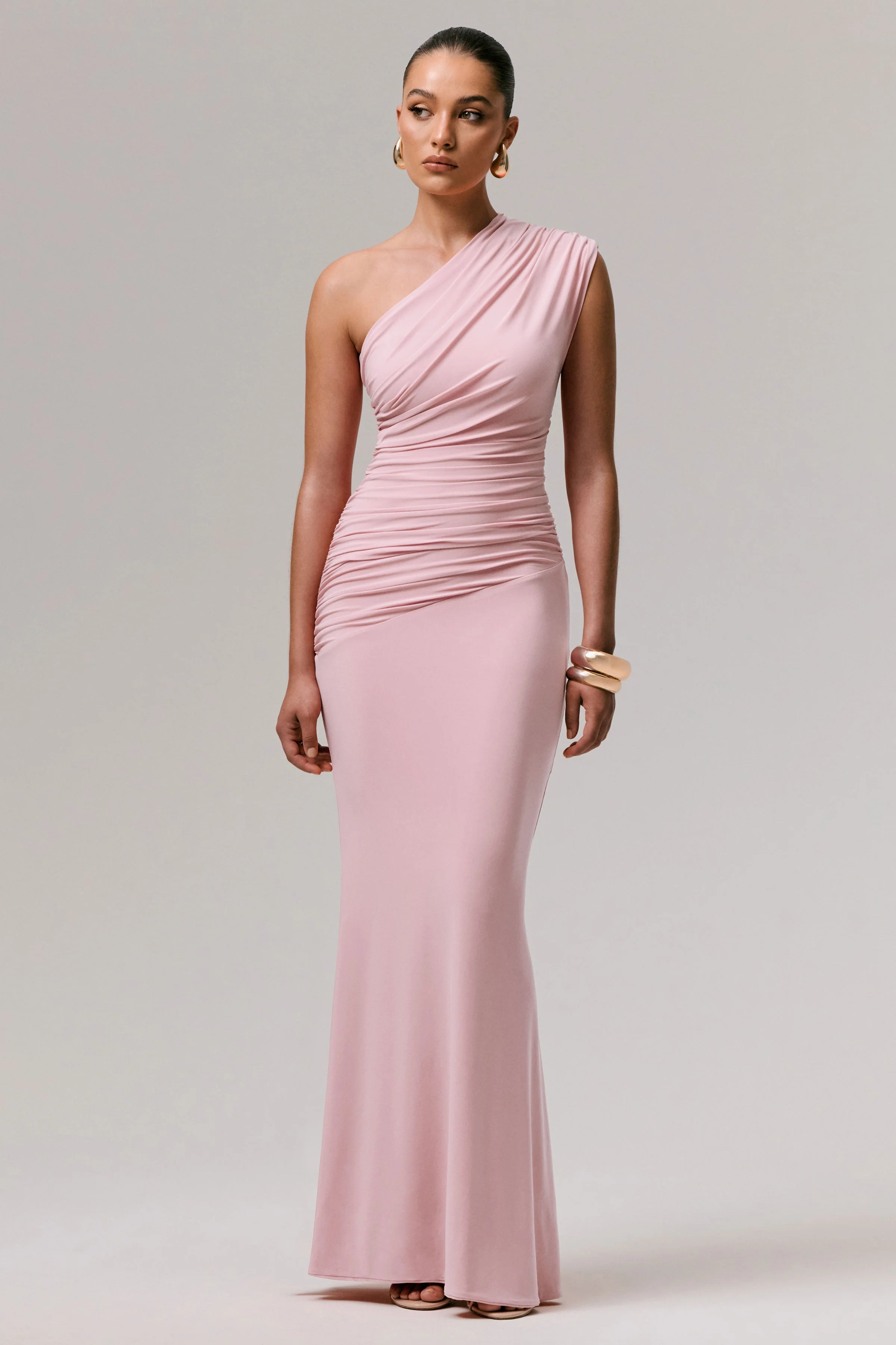 Mardi | Pink Asymmetric Maxi Dress With Ruching