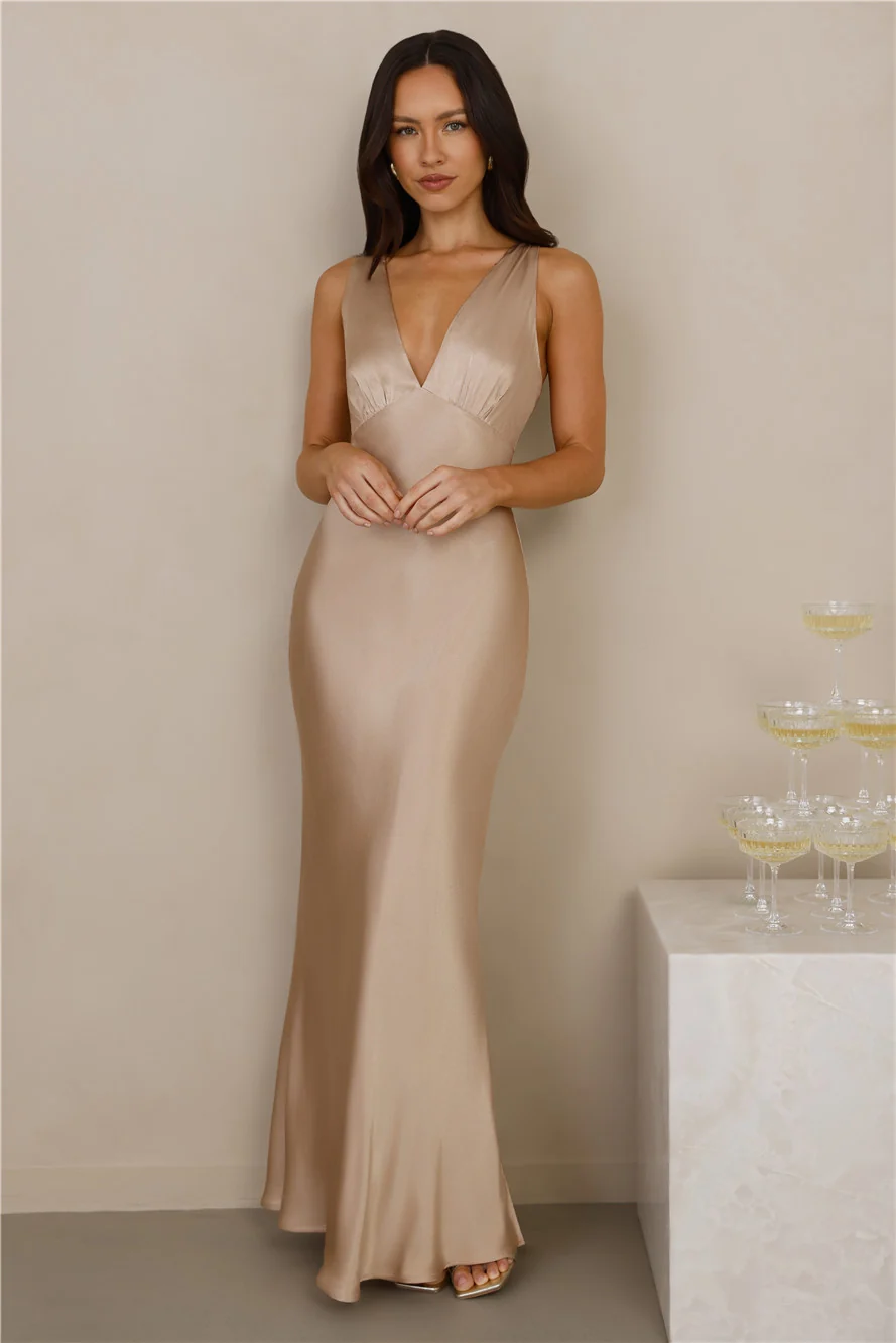 The Isabeau Satin Maxi Dress Champagne