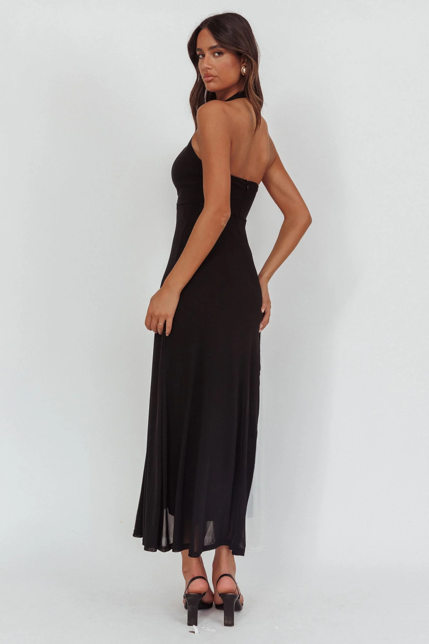 Lira Contrast Halter Maxi Dress Black/White