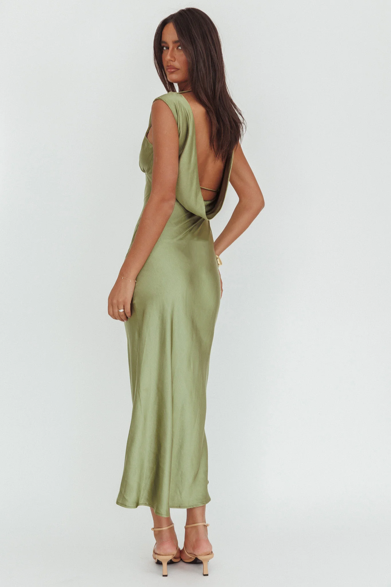 Cheers To You Cowl Back Maxi Dress Olive