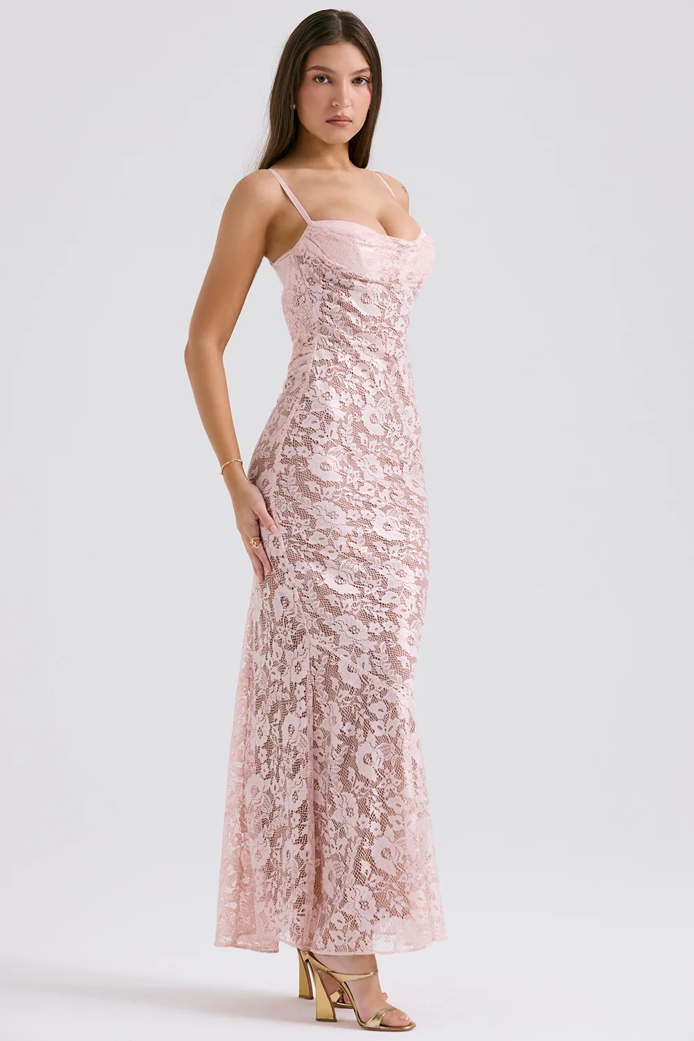 rose pink lace godet gown - luluinthesky