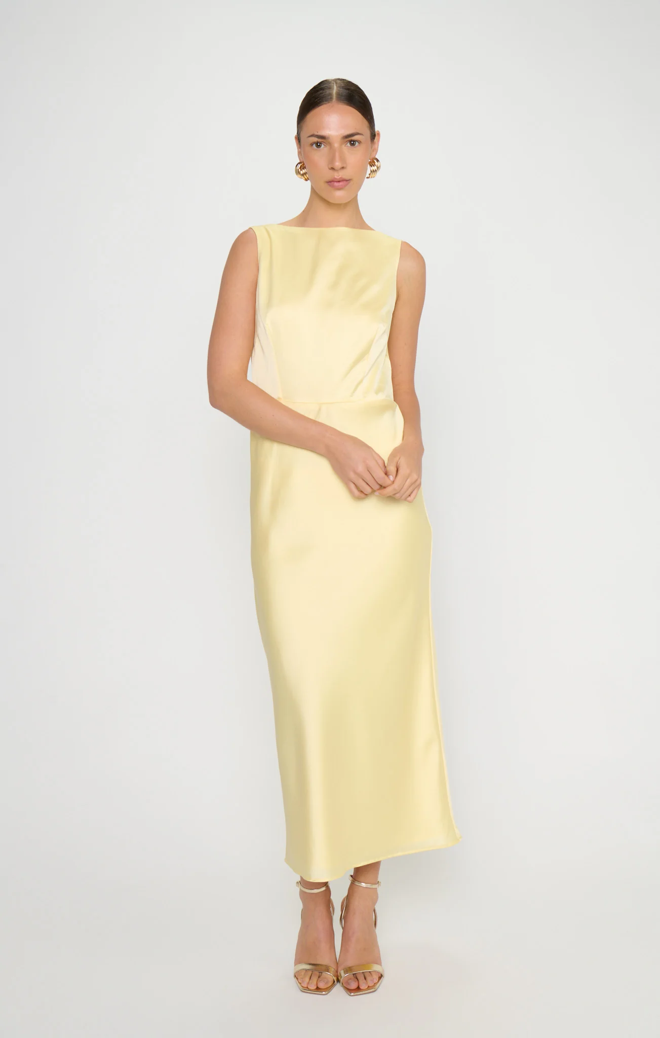 Candice Dress ~ Pale Yellow Luxe Satin