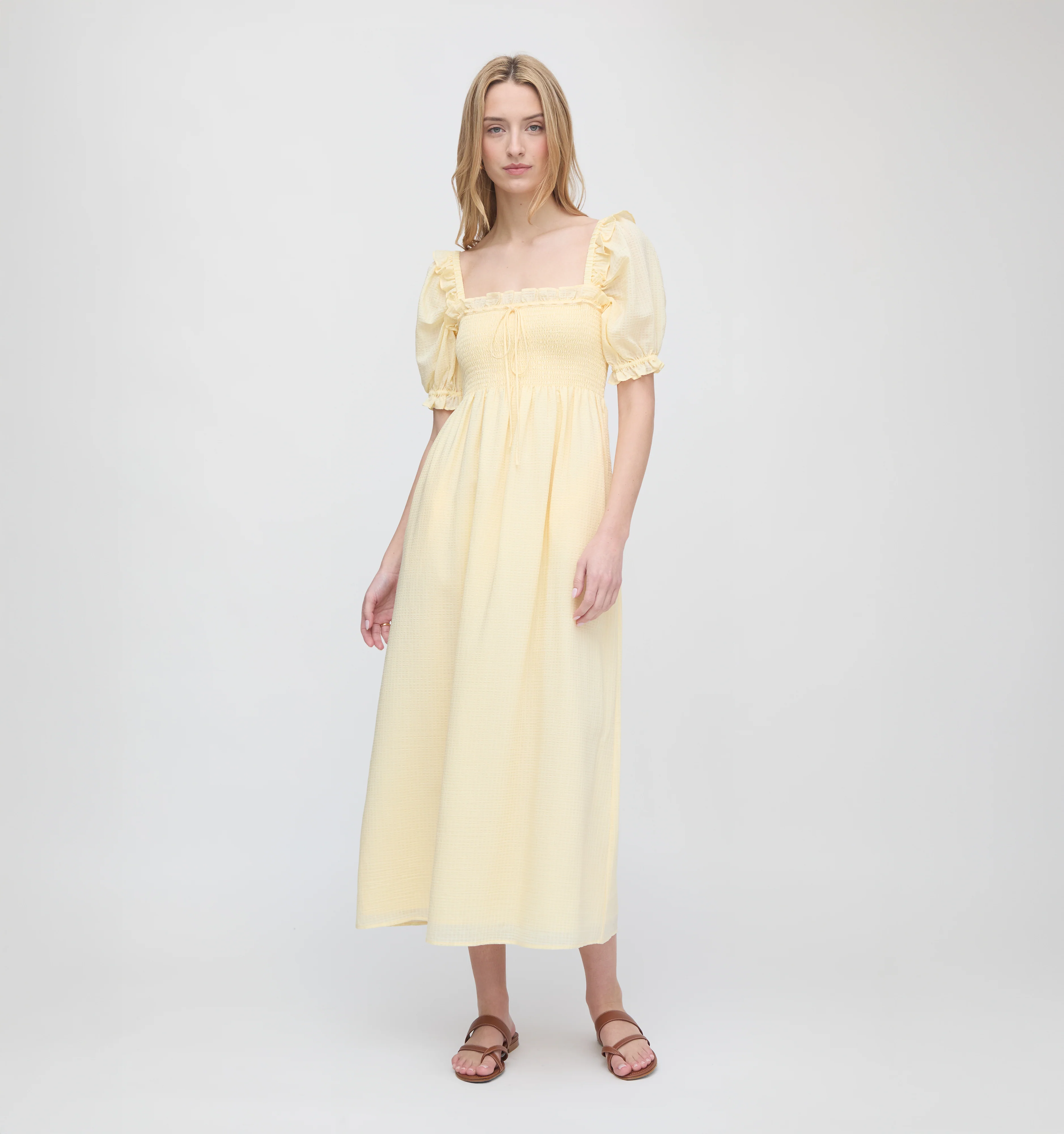 The Scarlett Nap Dress - Butter Yellow Tonal Seersucker