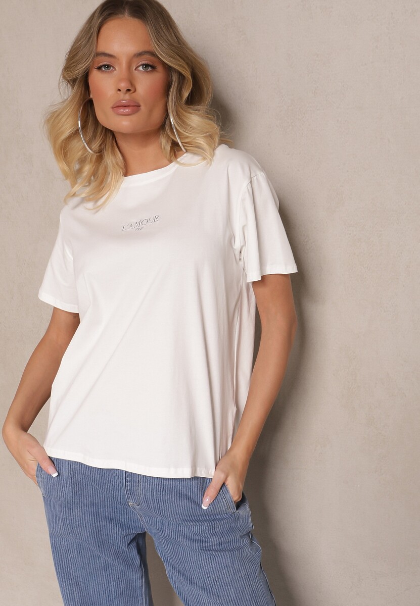 Biały Bawełniany T-shirt z Napisem Marivetha