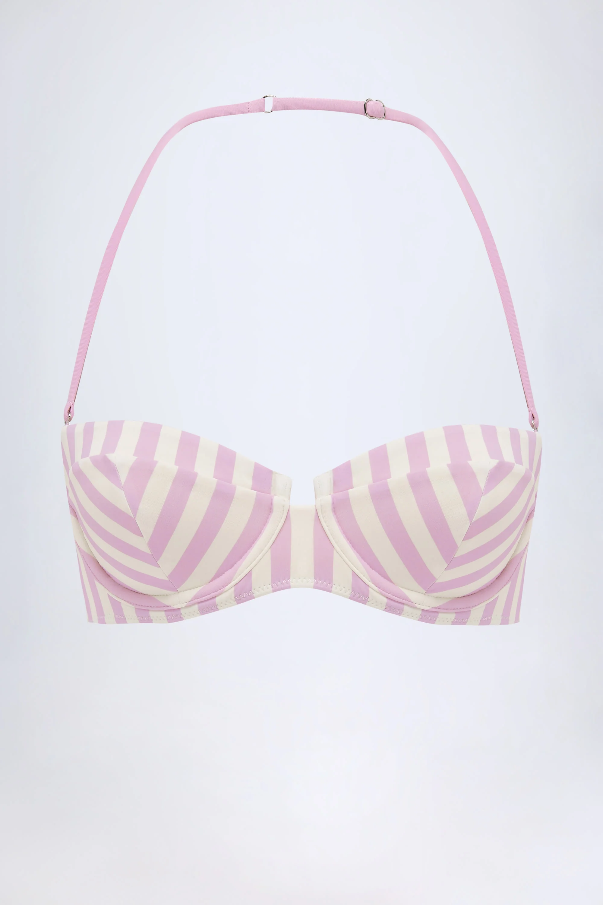Underwired Halterneck Balconette Bikini Top in Mauve Stripe