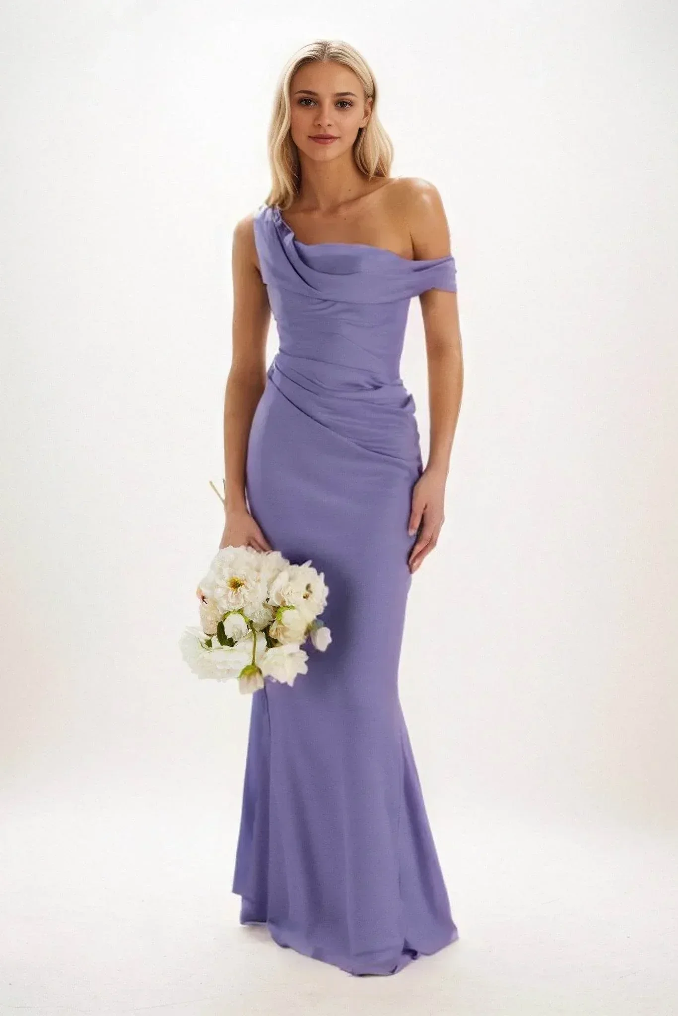 Sheath-Column Maxi Luxe Satin Bridesmaid Dress CB0815