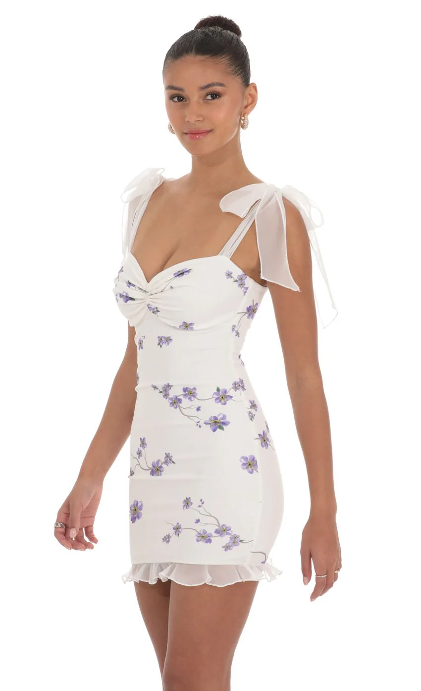 Floral Ruffle Dress in White - luluinthesky