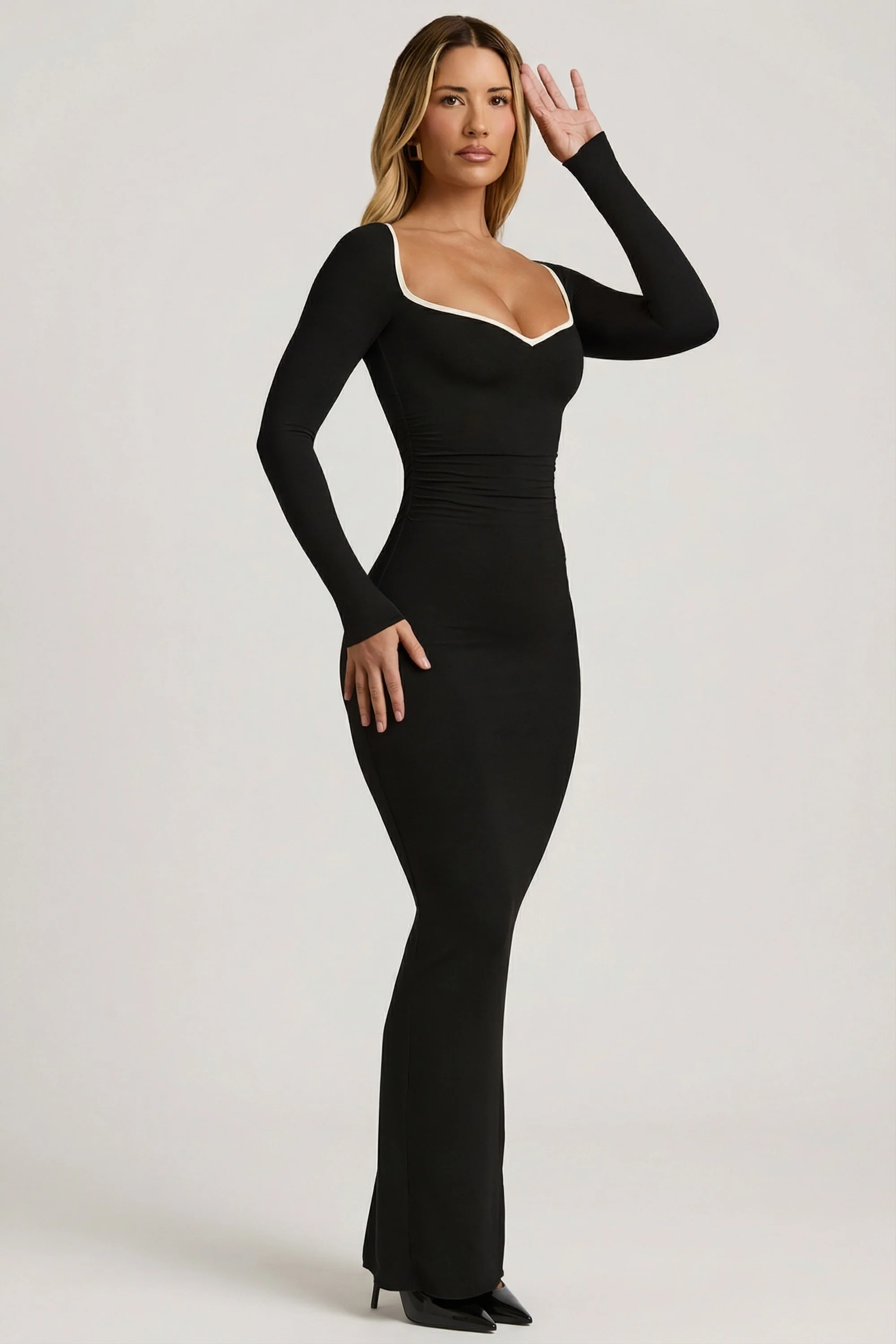 Modal Contrast-Trim Maxi Dress in Black