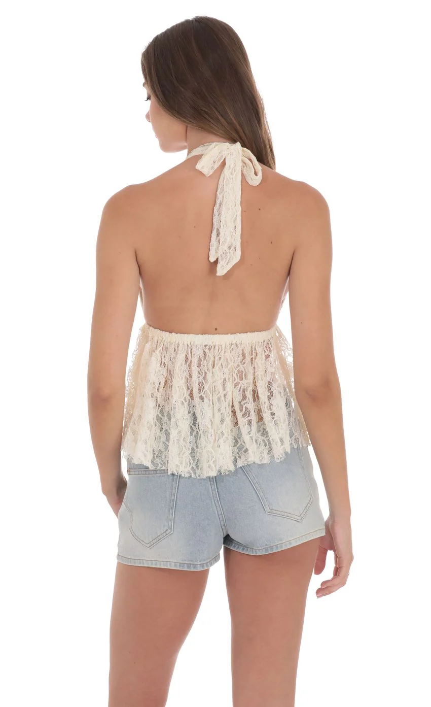 Lace Babydoll Halter Top in Ivory