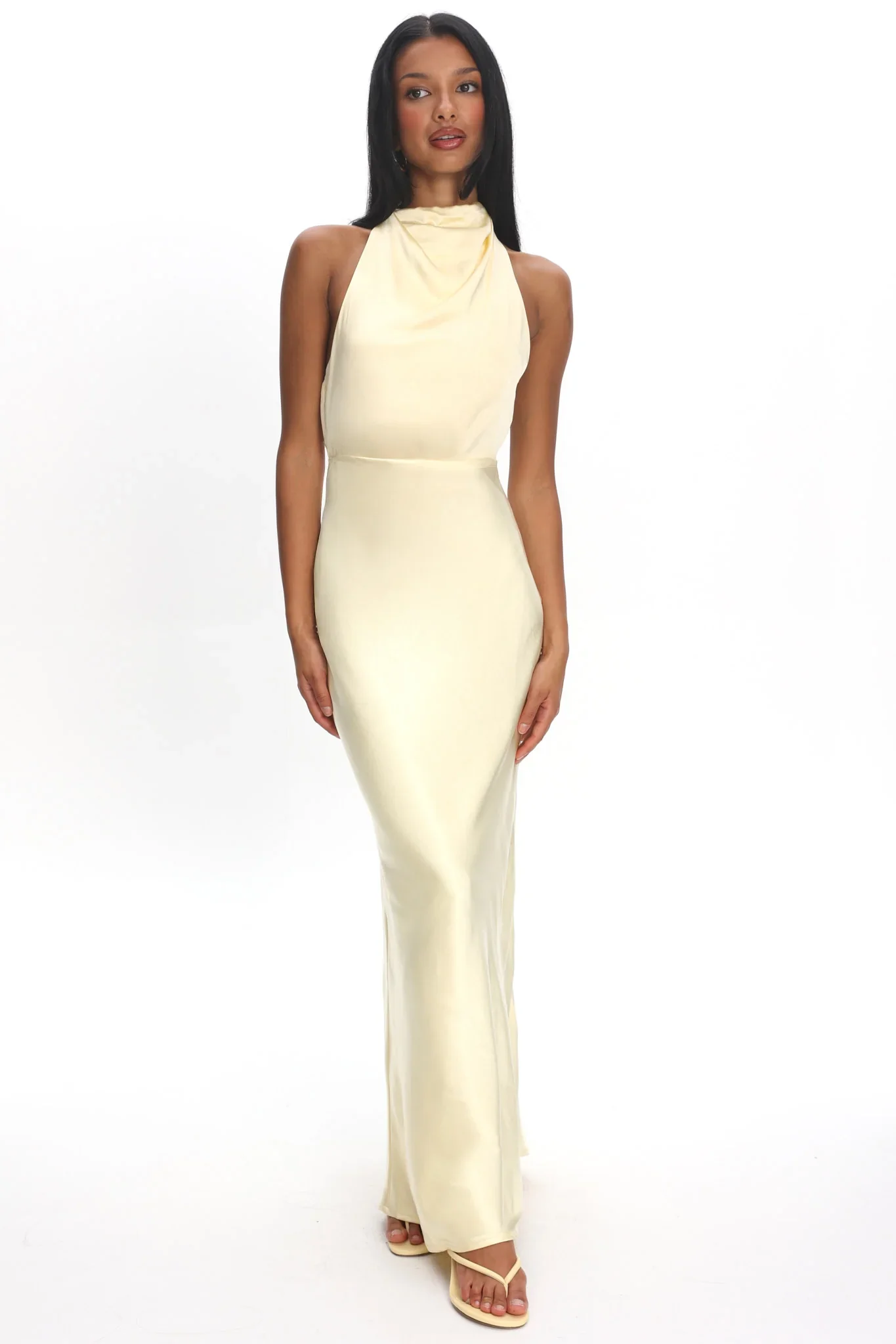Gelato Pearl Strap Halter Maxi Dress Butter