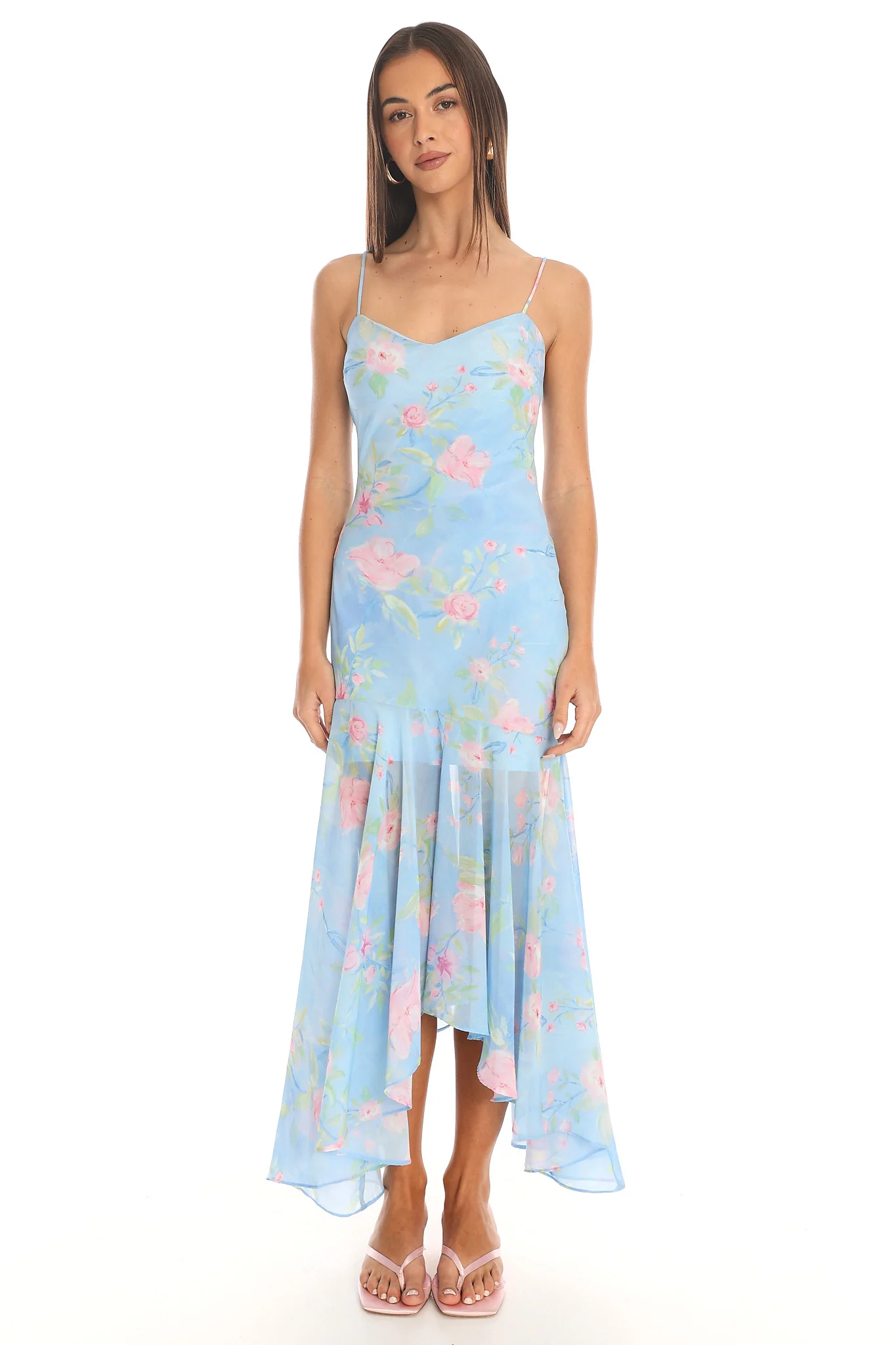 Blossoming Fields Hi-Lo Maxi Dress Blue