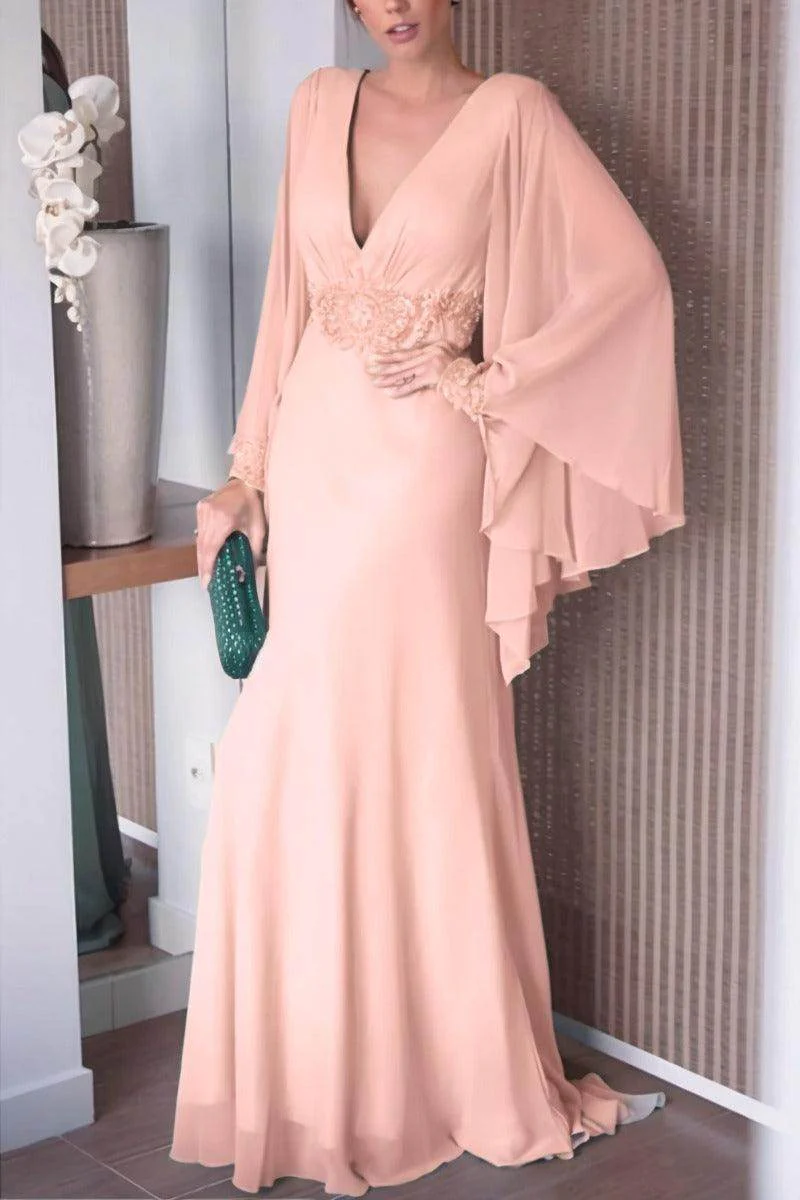 Sheath-Column Sweep-Brush Train Chiffon Mother Dress CM0077