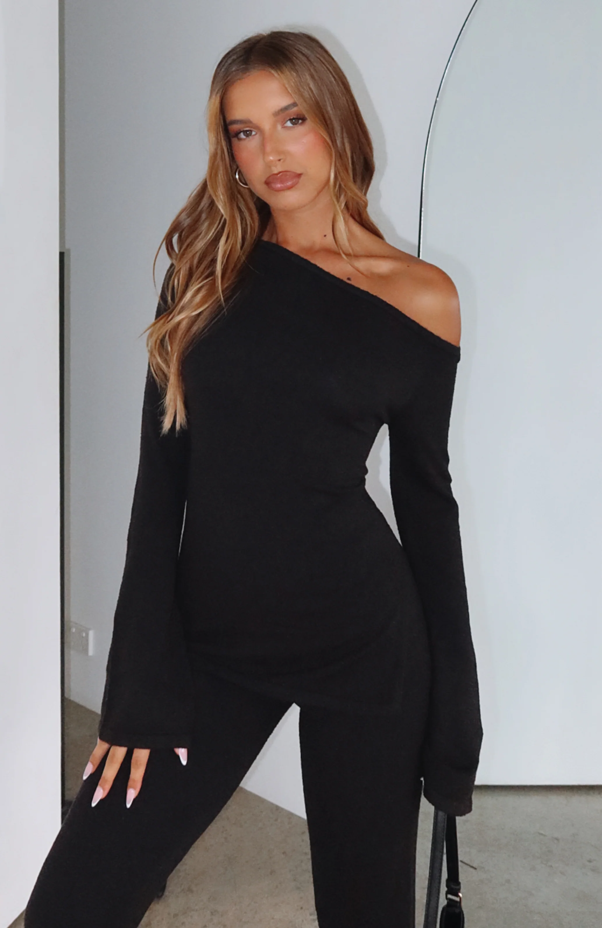 We'll Be Fine Long Sleeve Knit Top Black