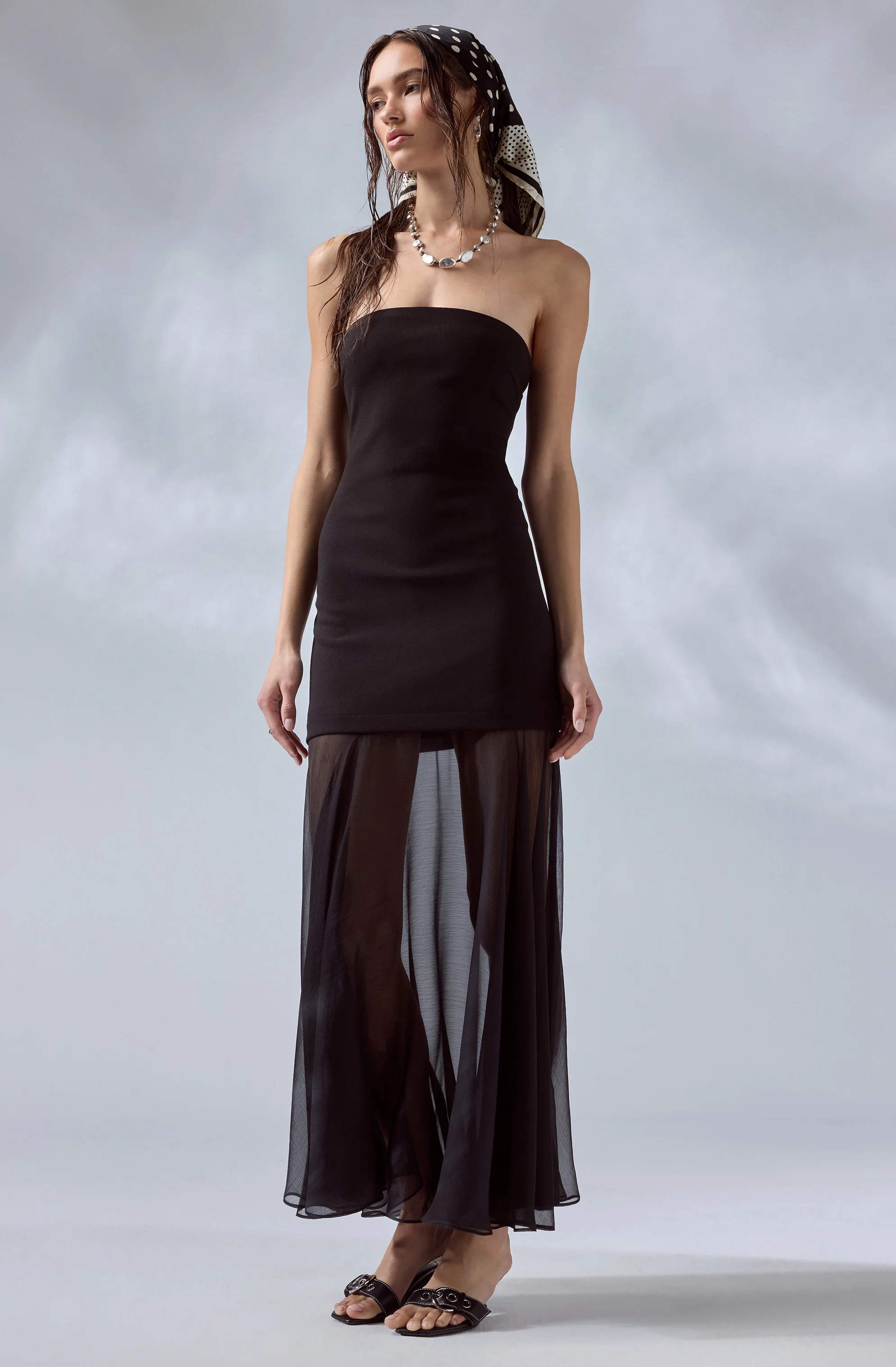 Lizet Strapless Mini Dress With Sheer Maxi Overlay