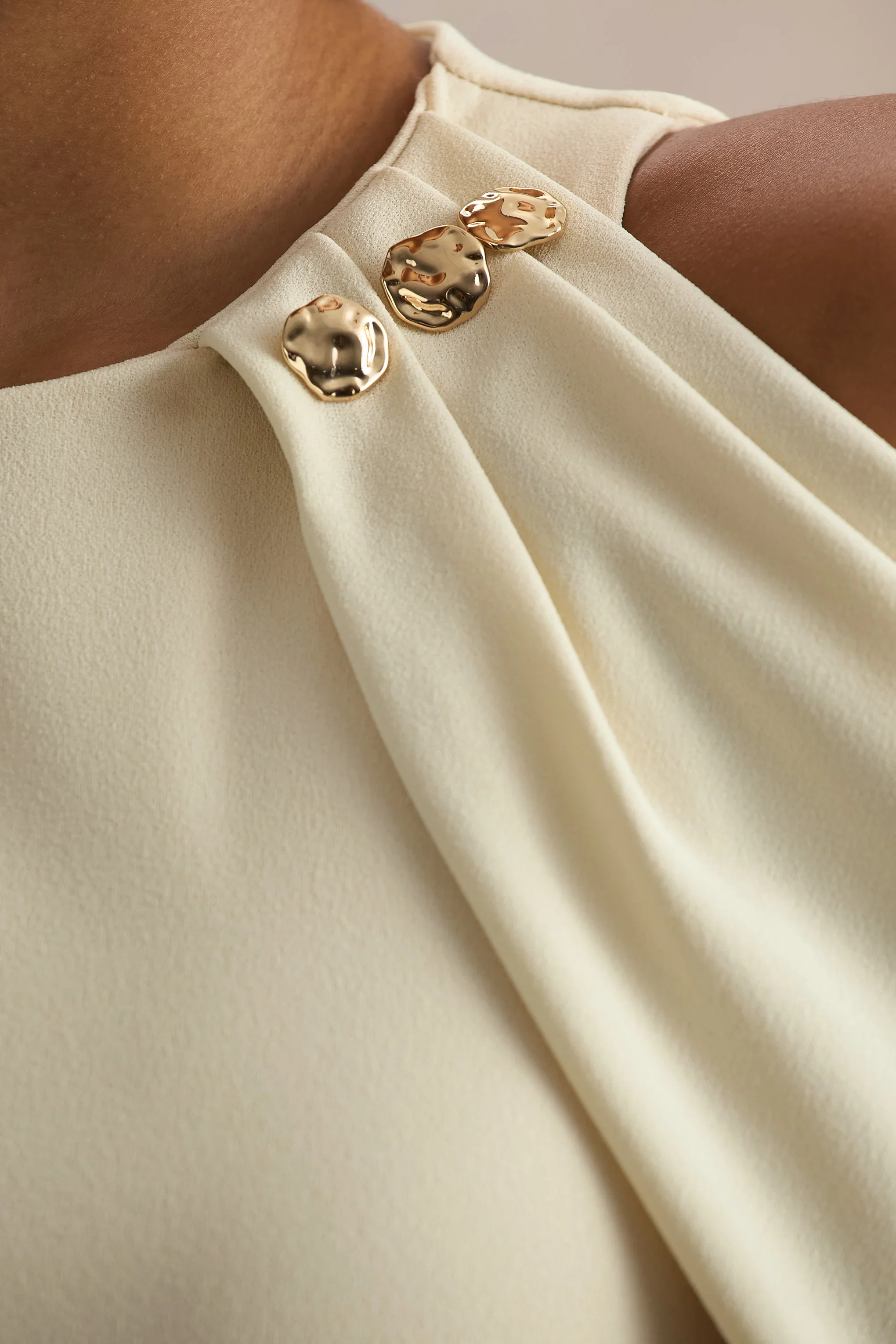Yulia | Sand High-Neck Maxi Dress With Cape Sleeves