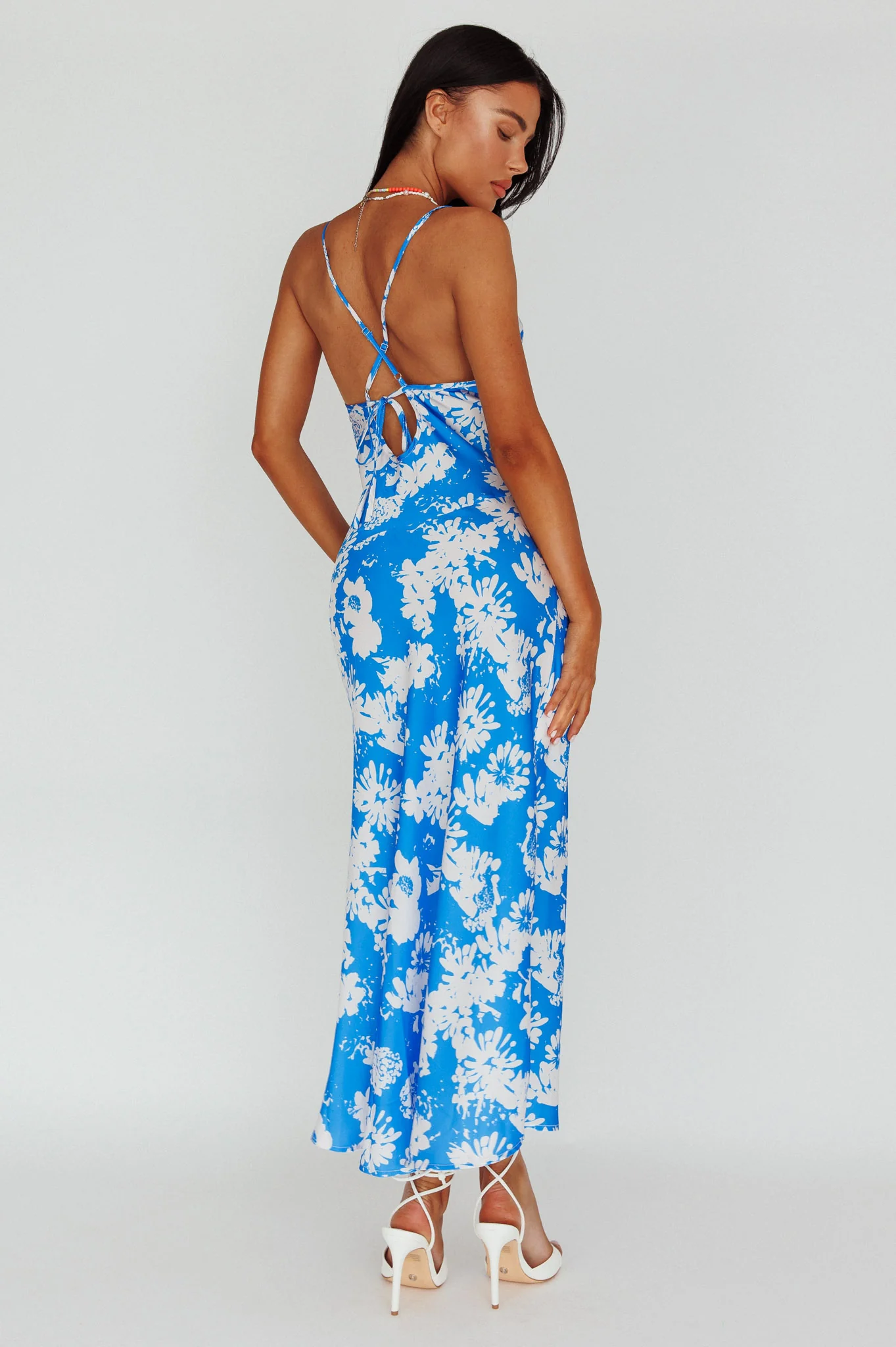 Sherilyn Criss-Cross Back Midi Dress Blue Floral