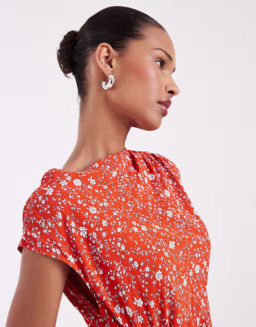 & Other Stories jersey maxi dress with ruched detail in red floral print