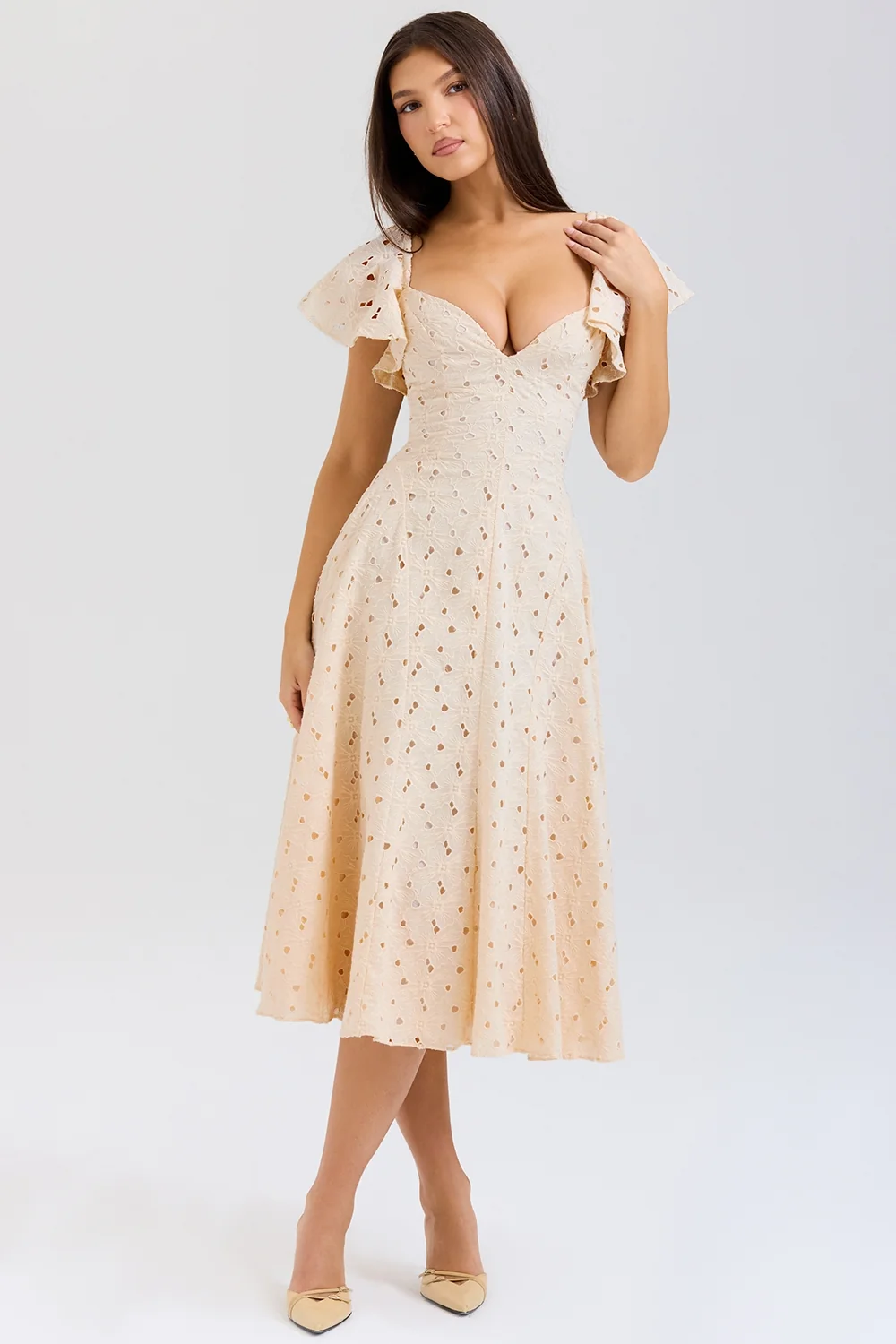 cream tea broderie anglais midi dress