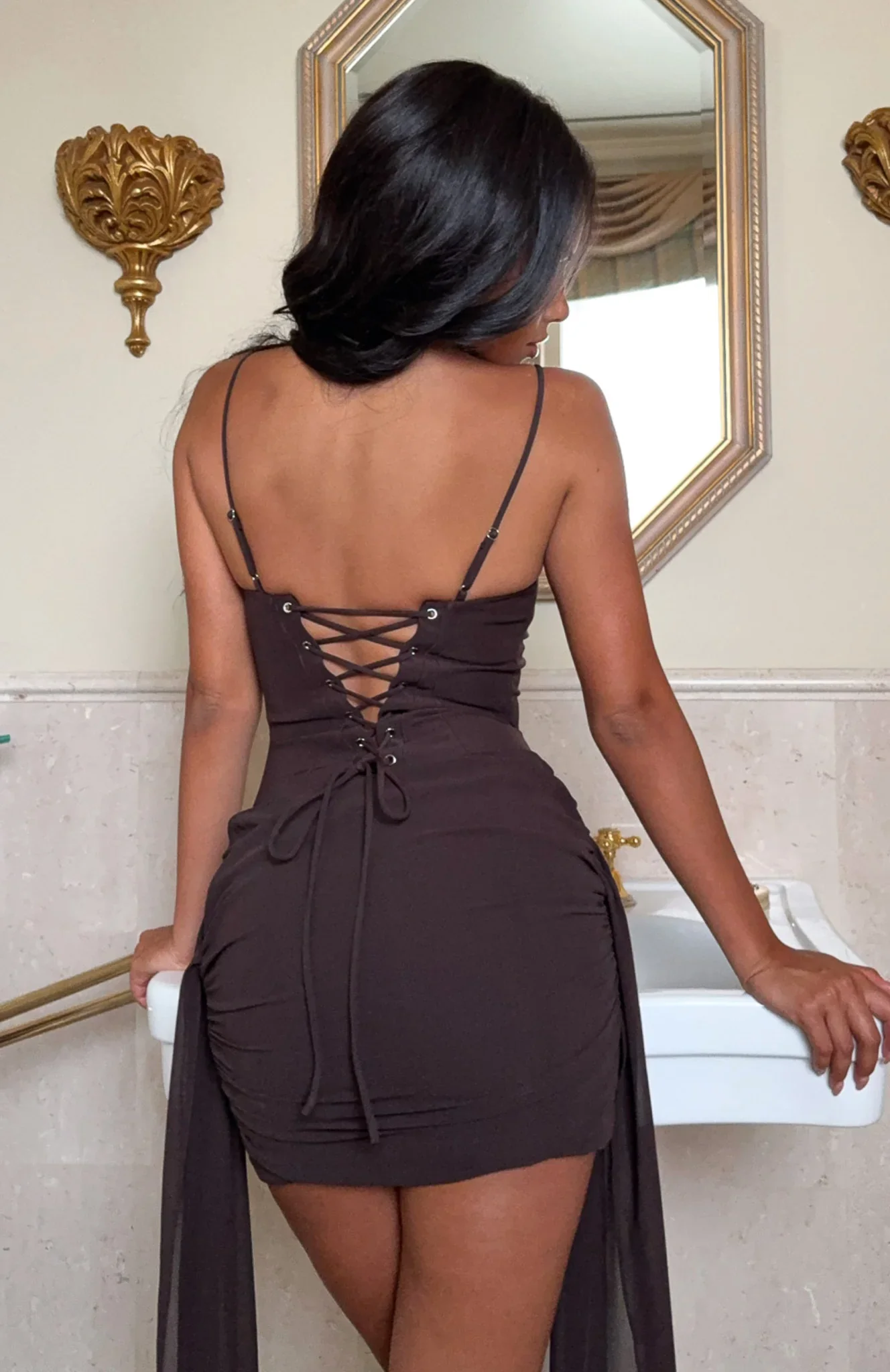 Cherub Charm Mini Dress Dark Choc