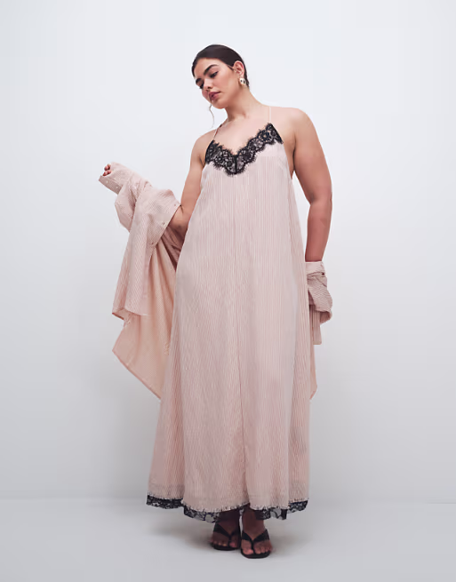 Curve cami lace detailing maxi sundress in stripes