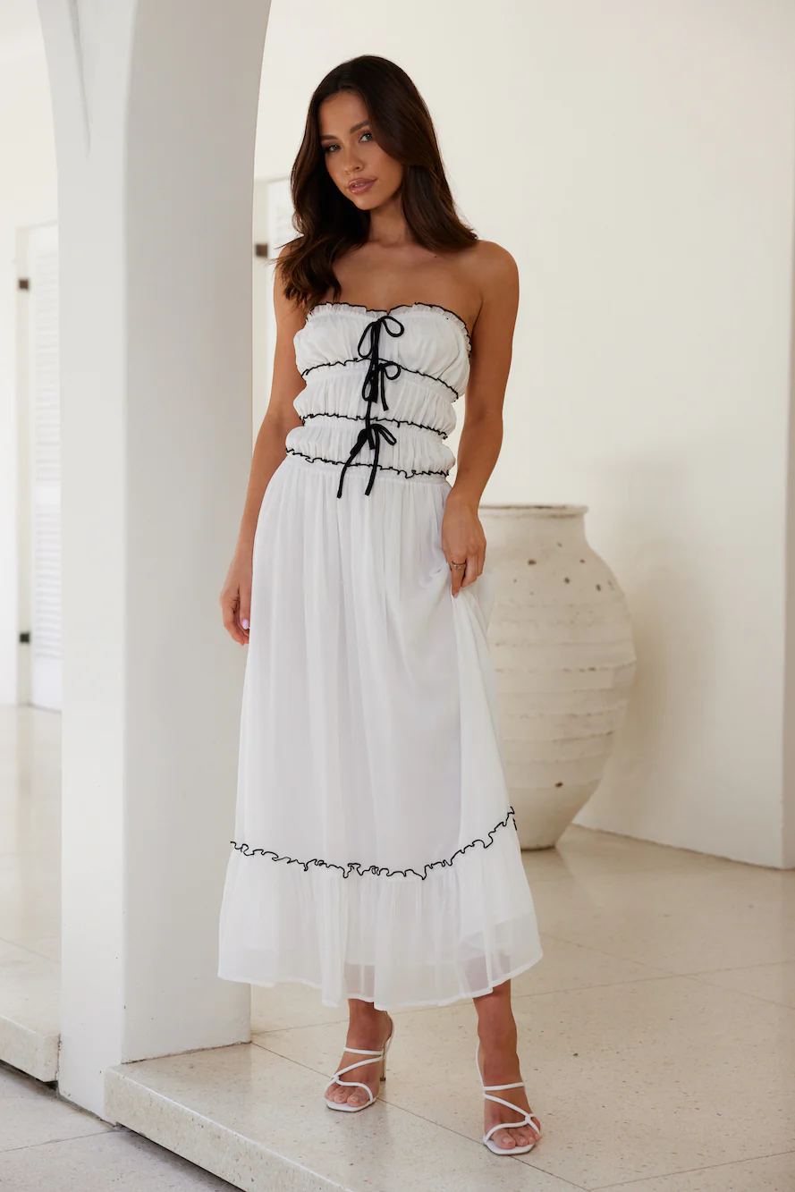 Garden Goddess Strapless Maxi Dress White - luluinthesky