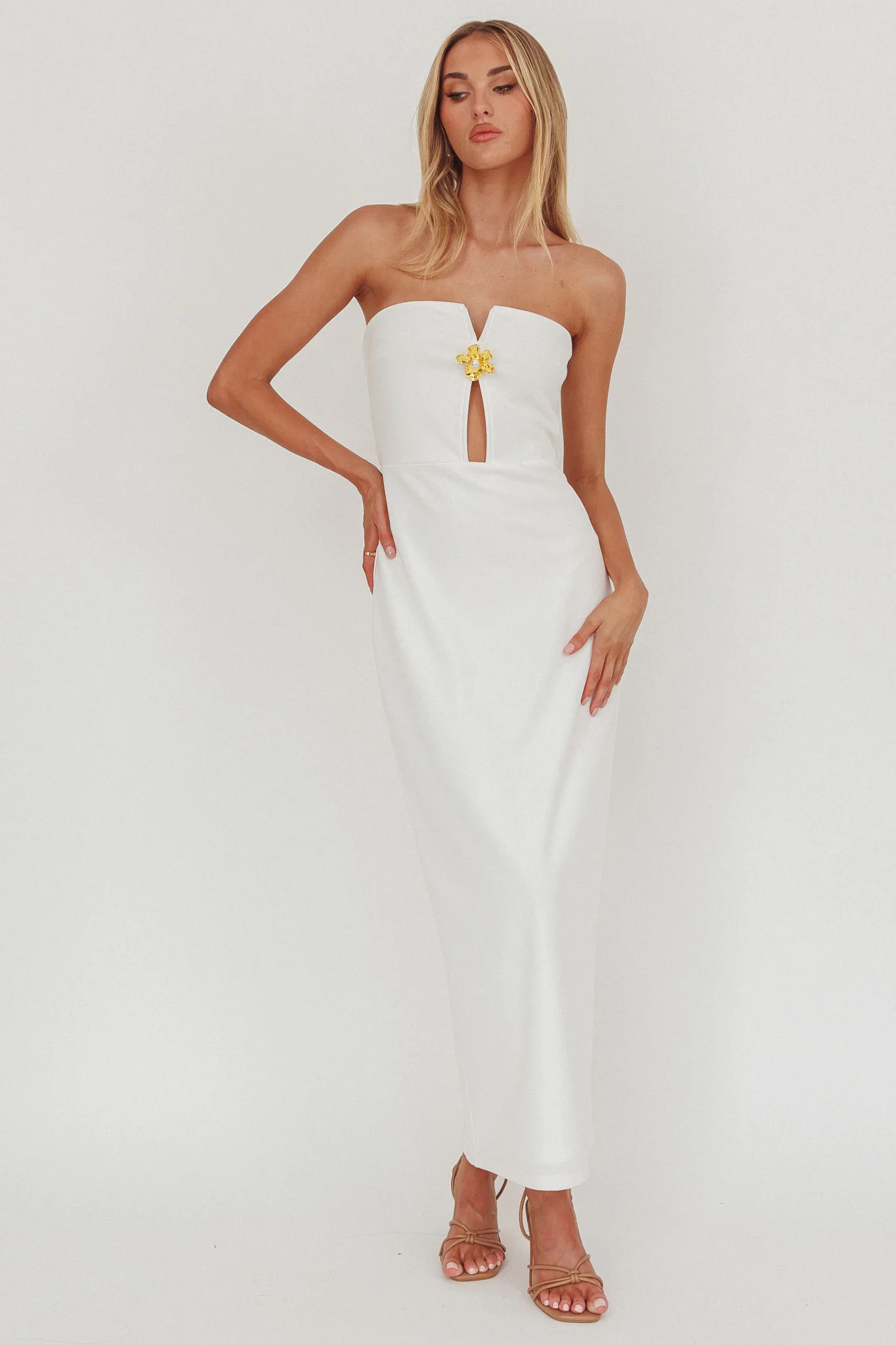 Sonrisa Strapless Cut-Out Maxi Dress White