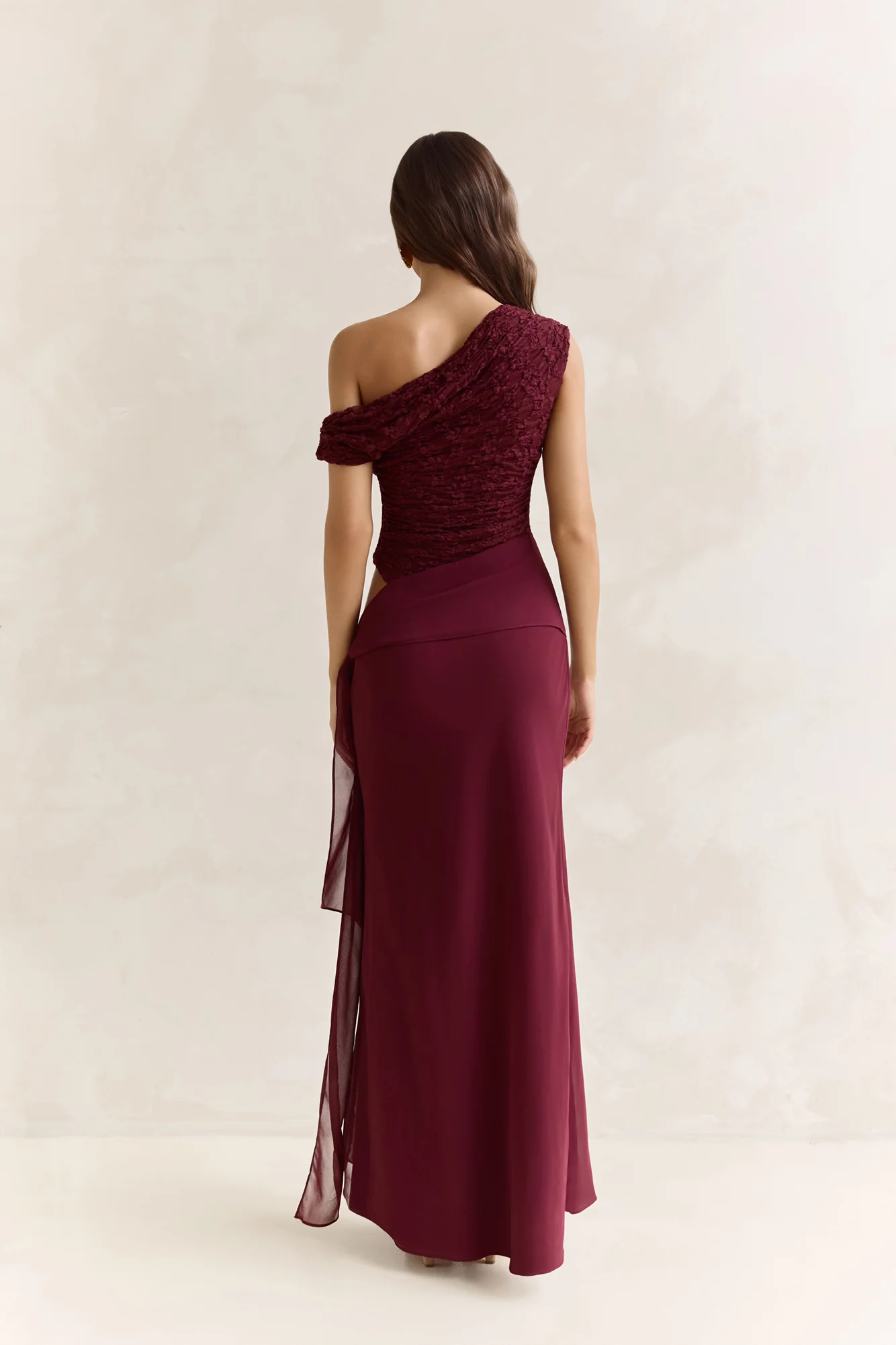 Modernity Mesh Off Shoulder Maxi Dress Burgundy