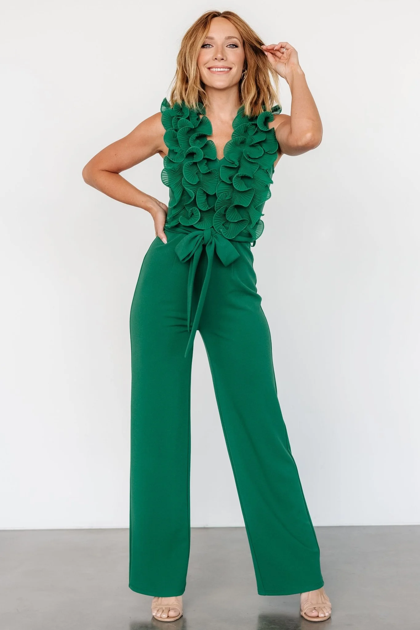 Tyra Ruffle Tank Jumpsuit | Green - luluinthesky