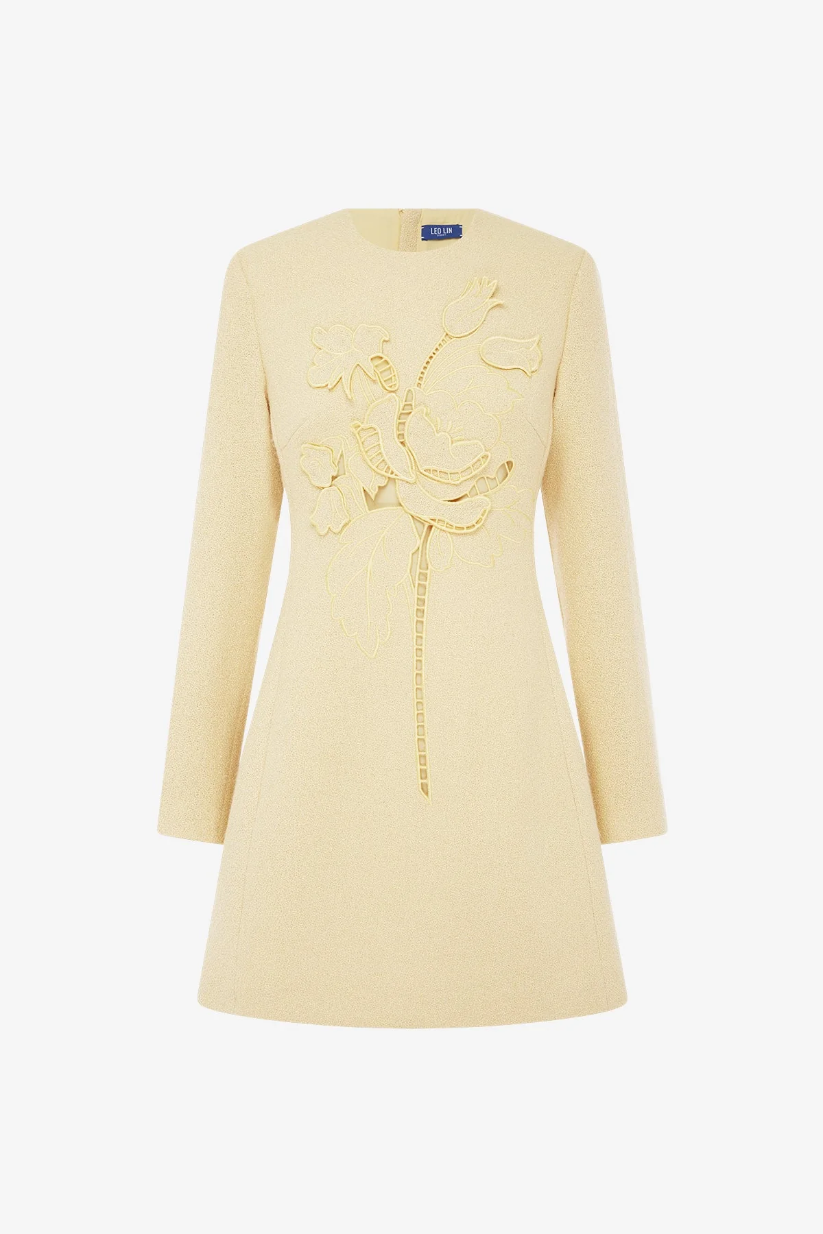 Aliza Appliqué Tweed Mini Dress - Dusty Yellow